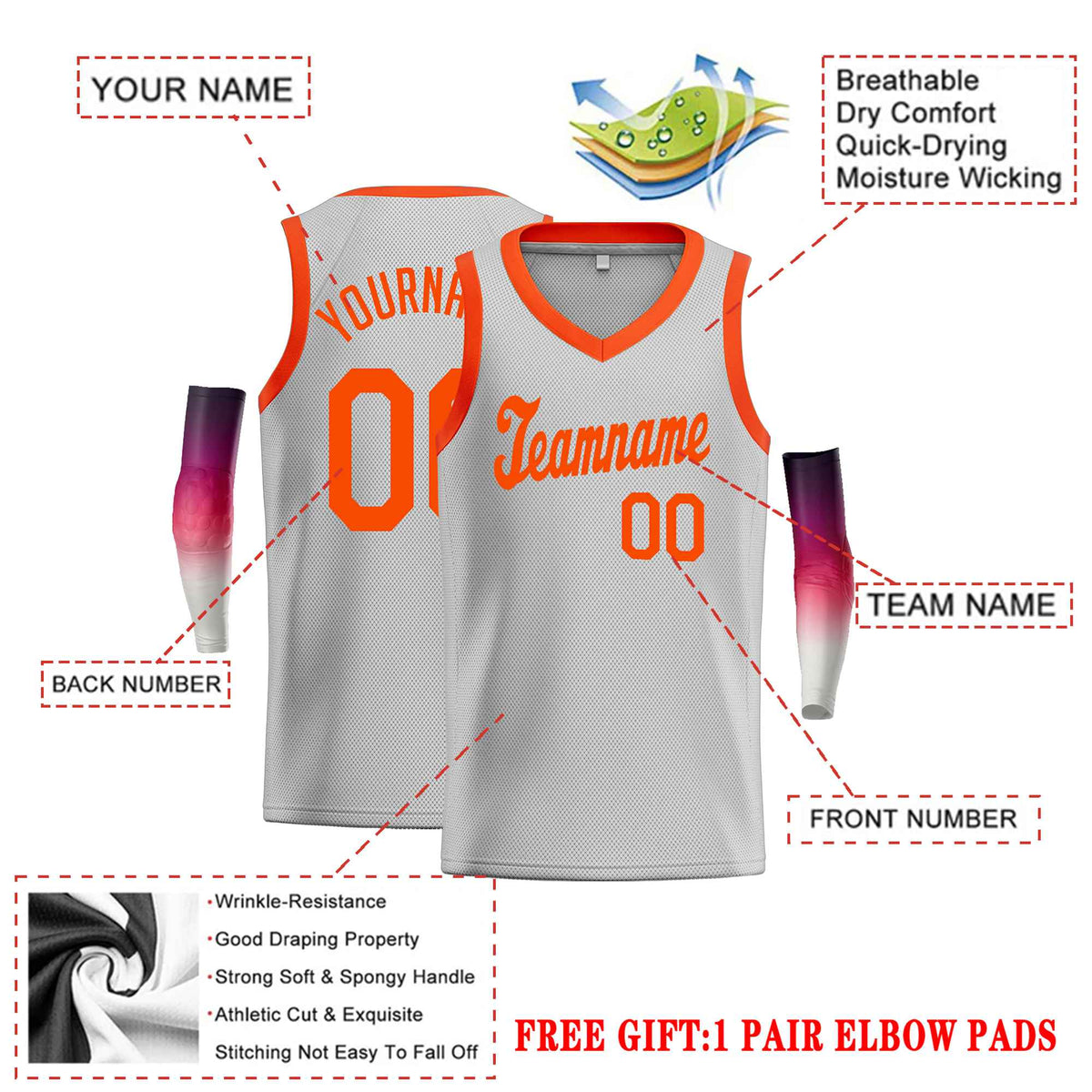 Custom Gray Orange Classic Tops Basketball Jersey