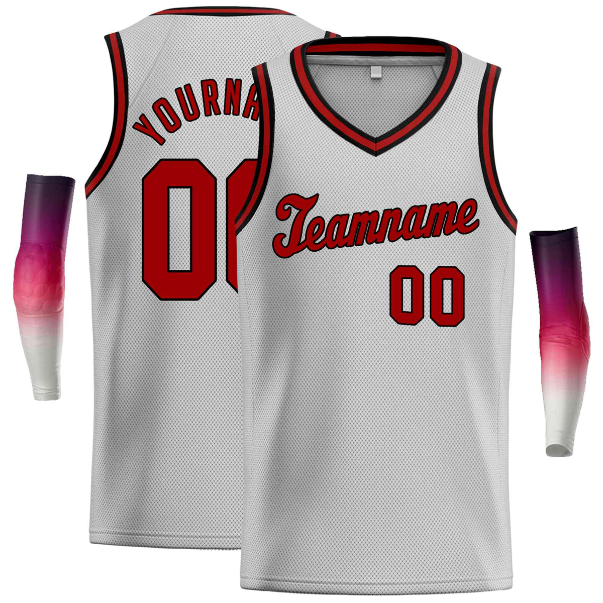 Custom Gray Red-Black Classic Tops Basketball Jersey