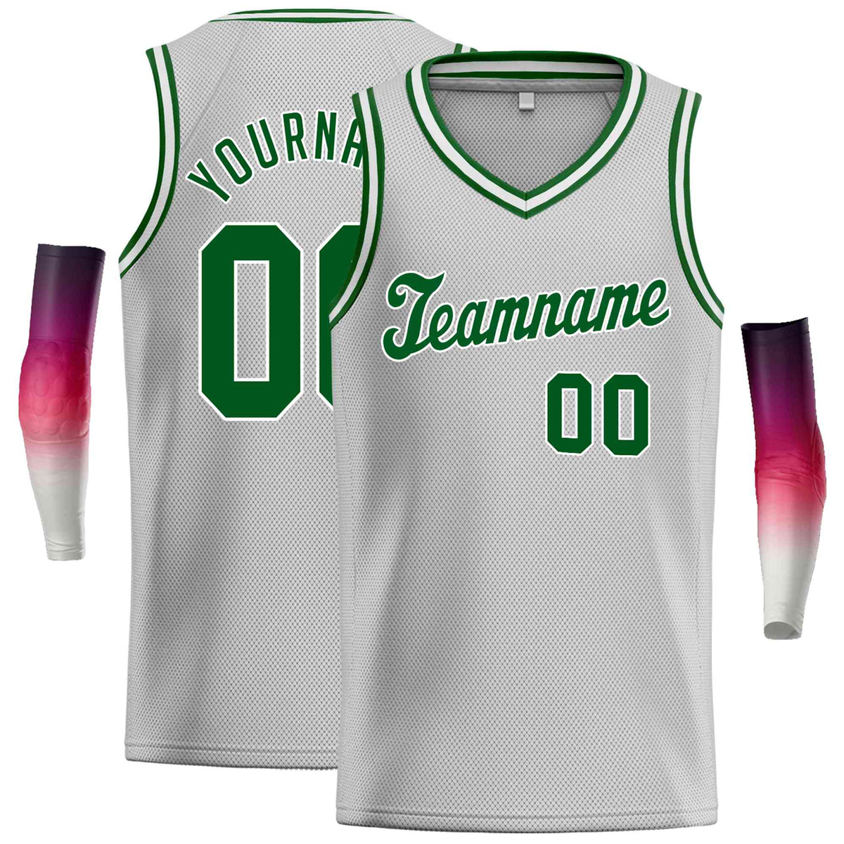 Custom Gray Kelly Green Classic Tops Basketball Jersey