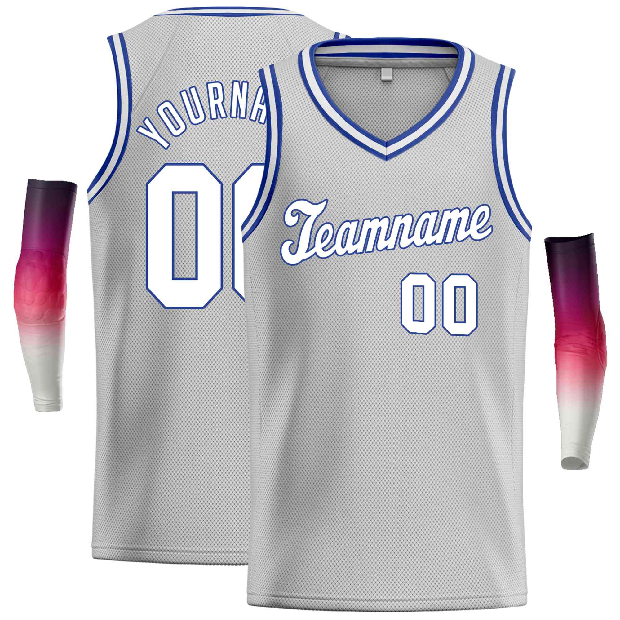 Custom Gray White-Blue Classic Tops Basketball Jersey