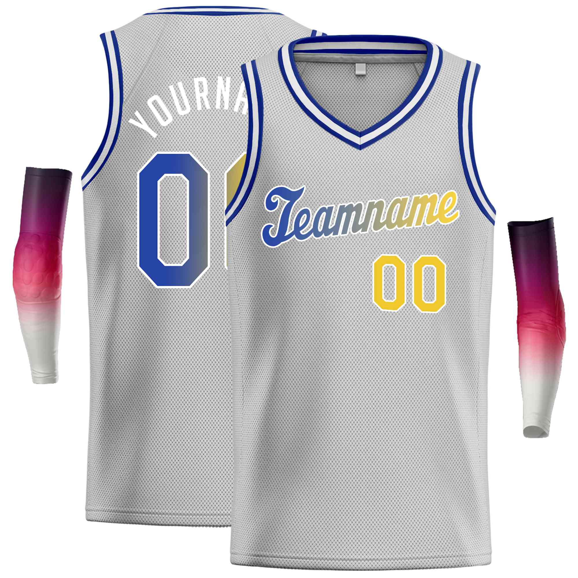 Custom Gray Royal-1 Gold Classic Tops Basketball Jersey