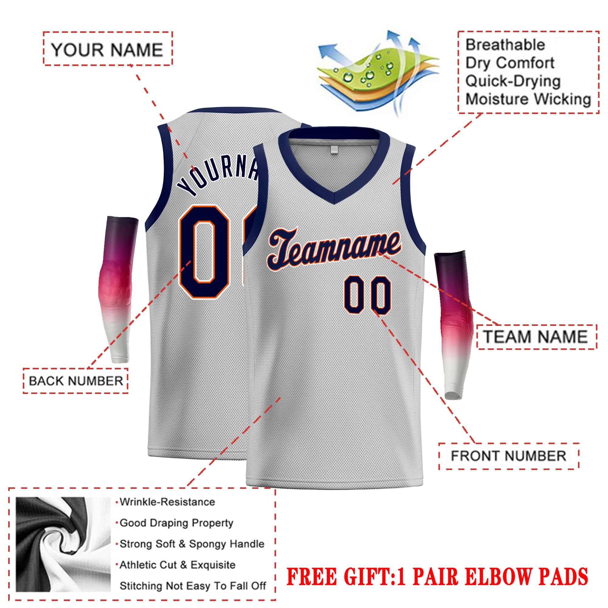 Custom Gray Navy Classic Tops Basketball Jersey