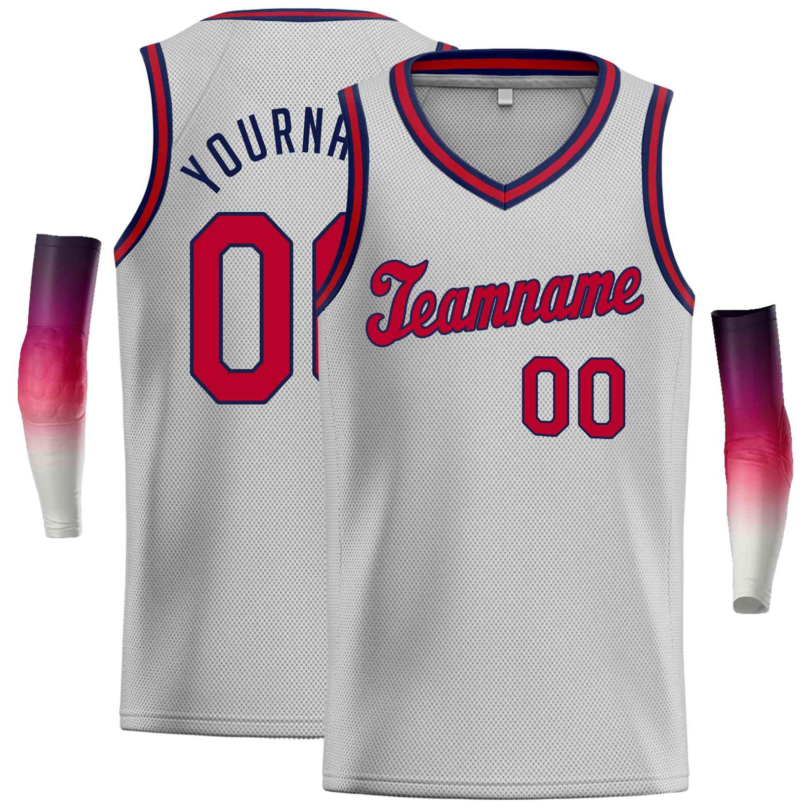 Custom Gray Red-Navy Classic Tops Basketball Jersey