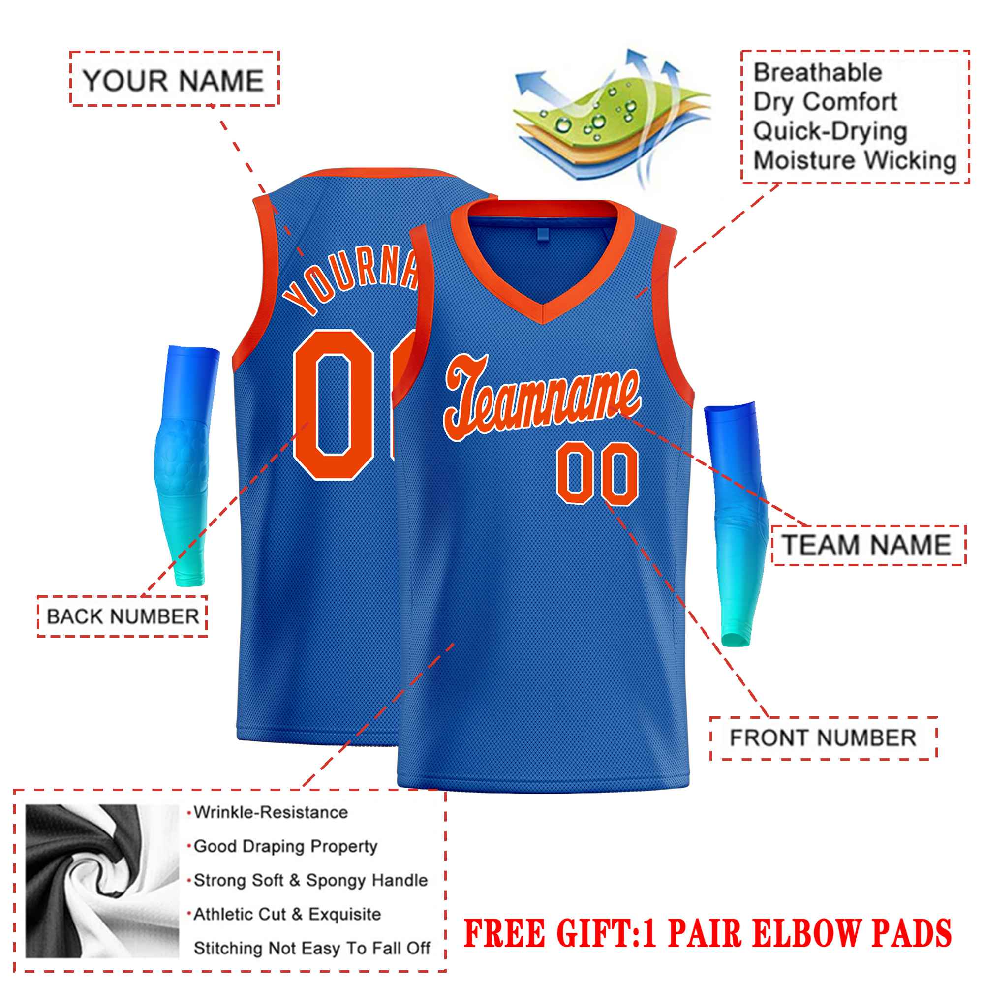 Custom Blue Orange-White Classic Tops Basketball Jersey