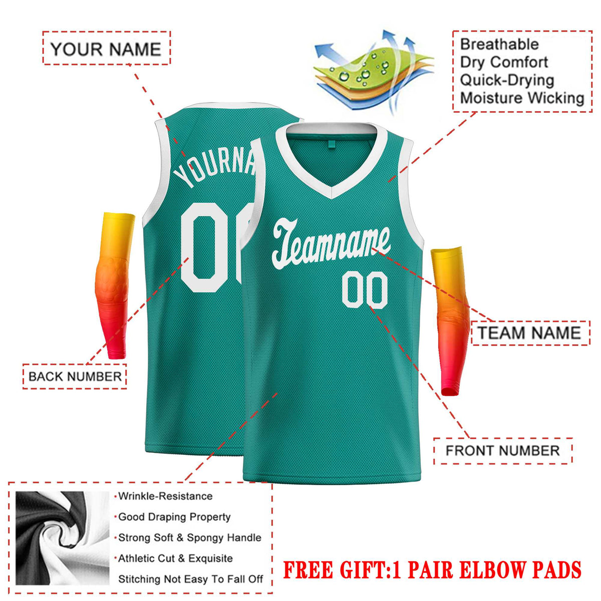 Custom Teal White Classic Tops Basketball Jersey