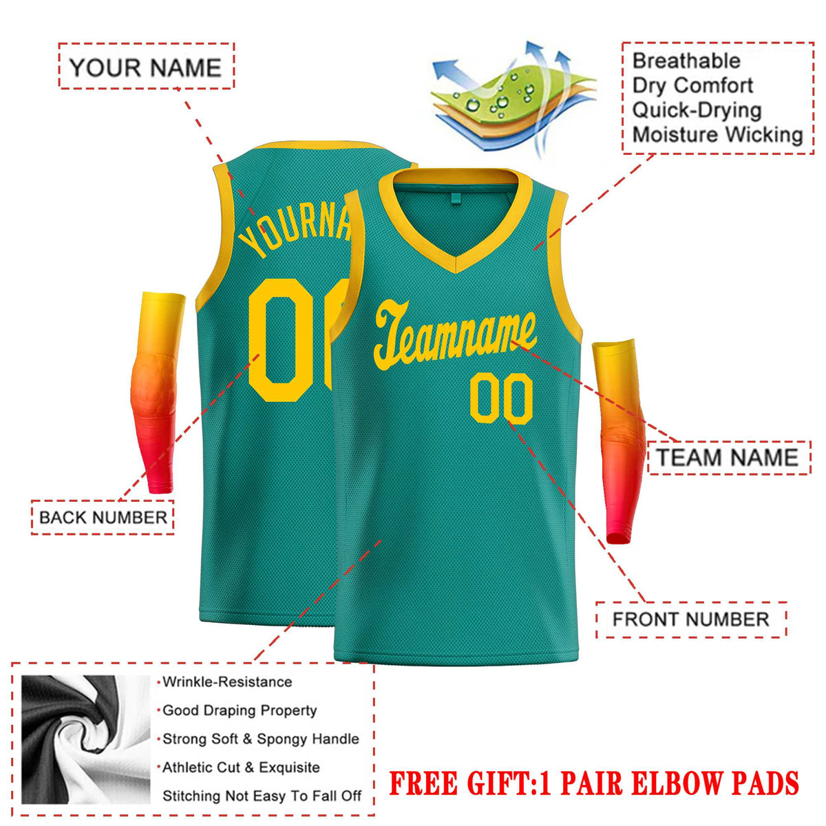 Custom Teal Yellow Classic Tops Basketball Jersey