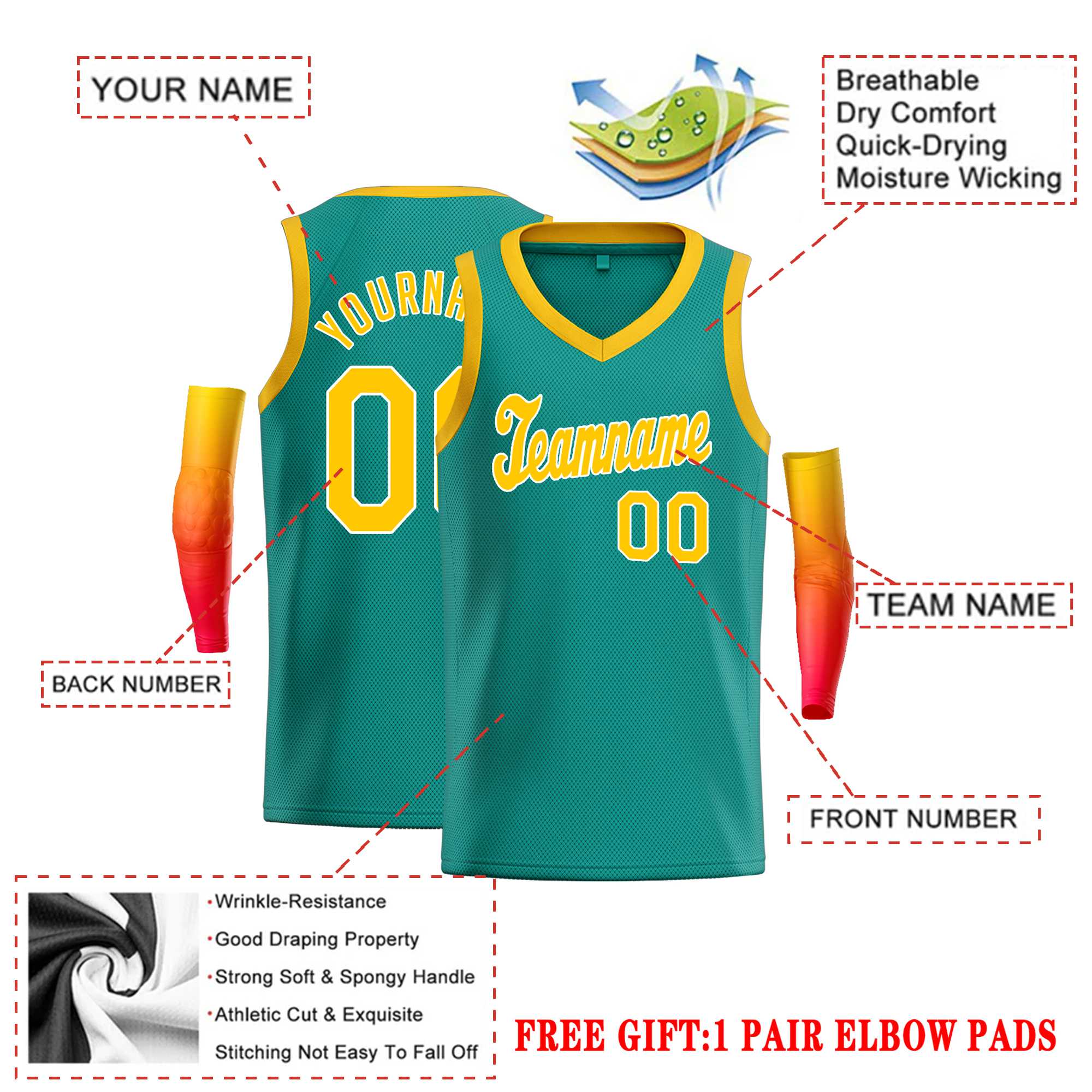 Custom Teal Yellow-White Classic Tops Basketball Jersey