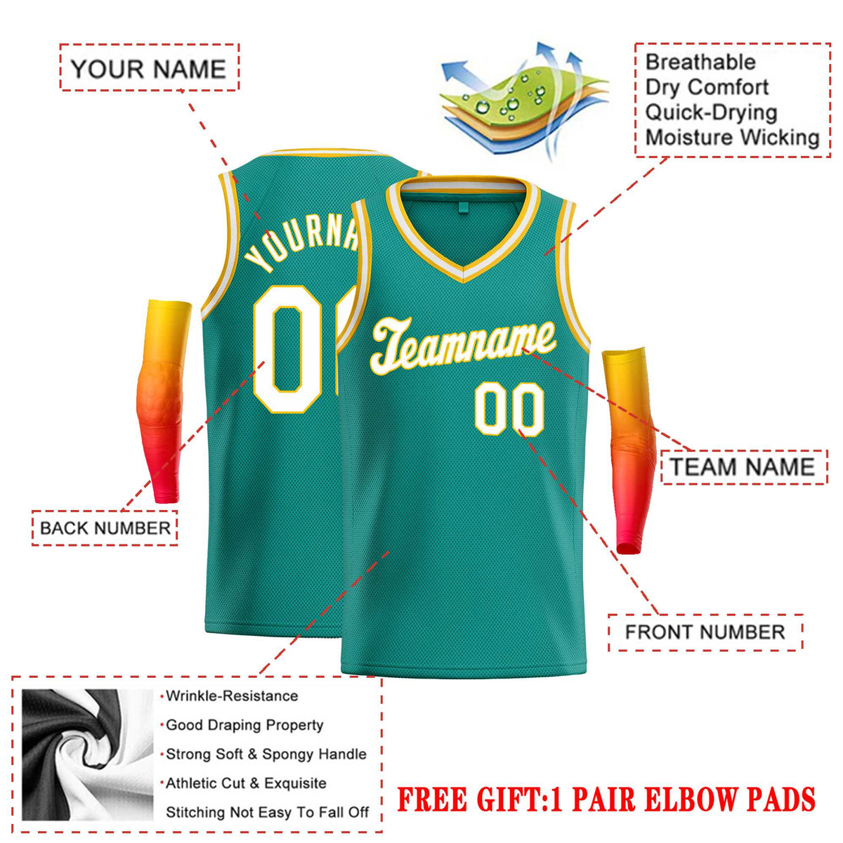 Custom Teal White-Yellow Classic Tops Basketball Jersey