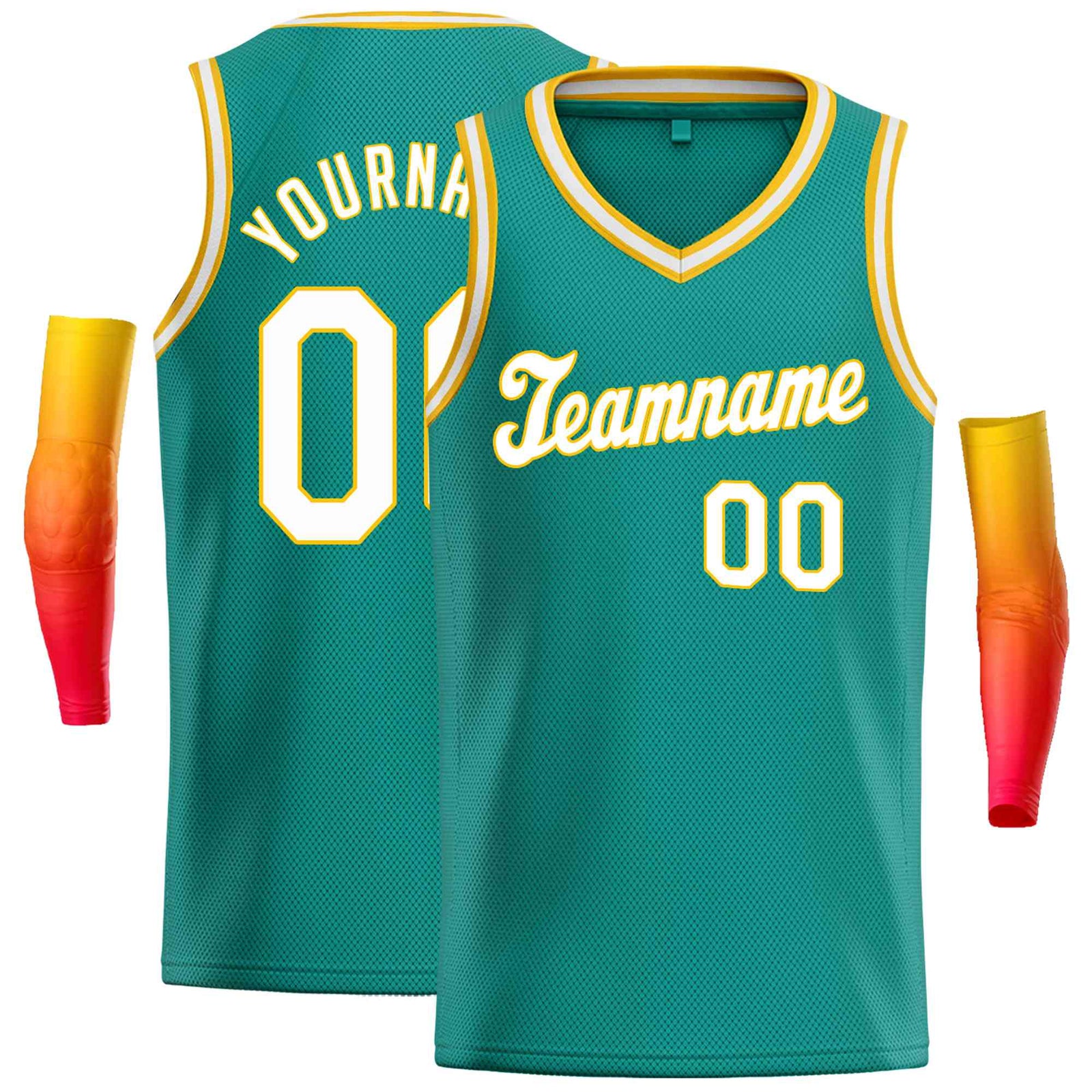 Custom Teal White-Yellow Classic Tops Basketball Jersey