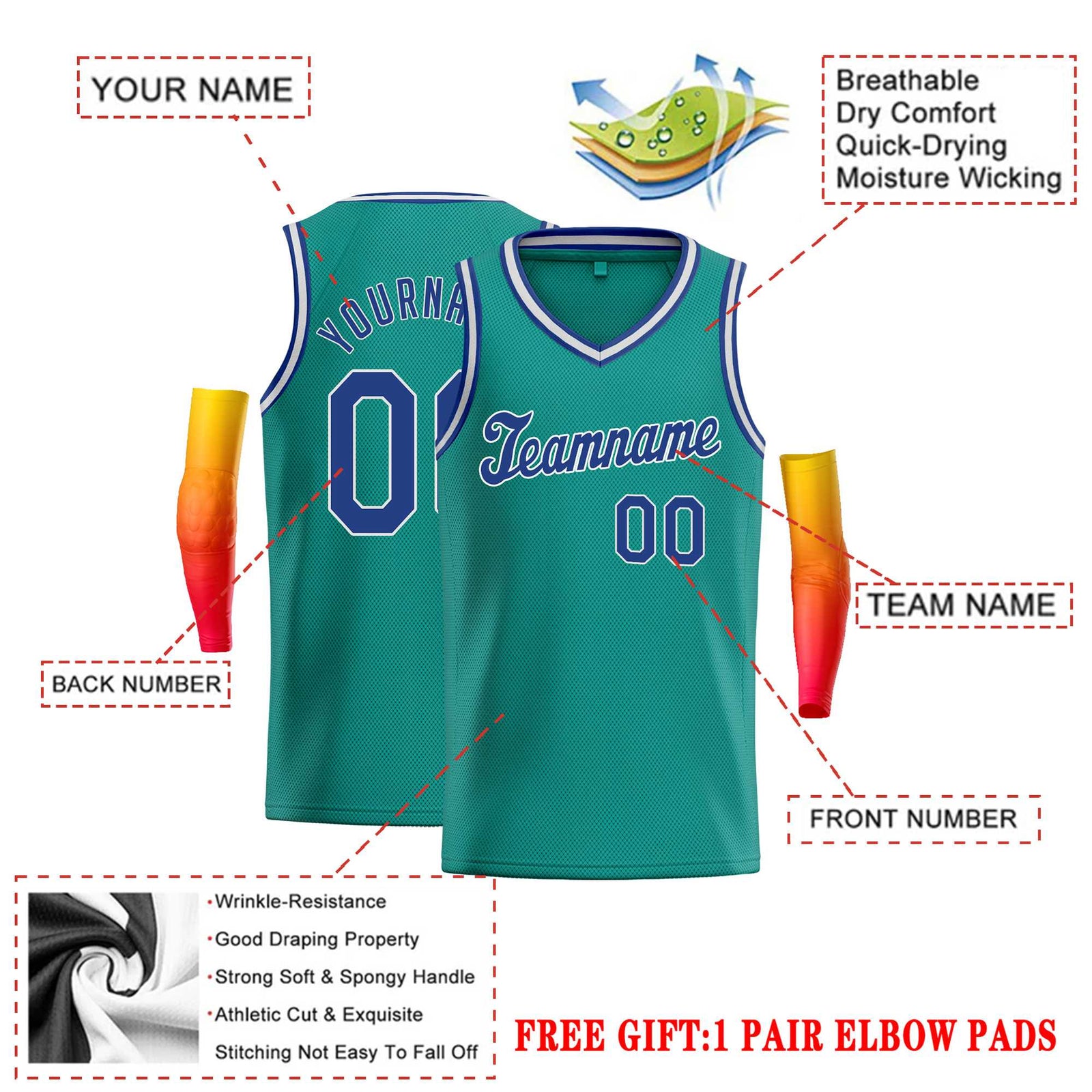 Custom Teal Royal-1 White Classic Tops Basketball Jersey