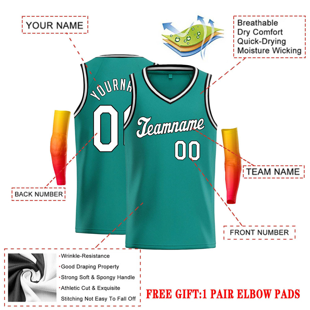 Custom Teal White-Black Classic Tops Basketball Jersey