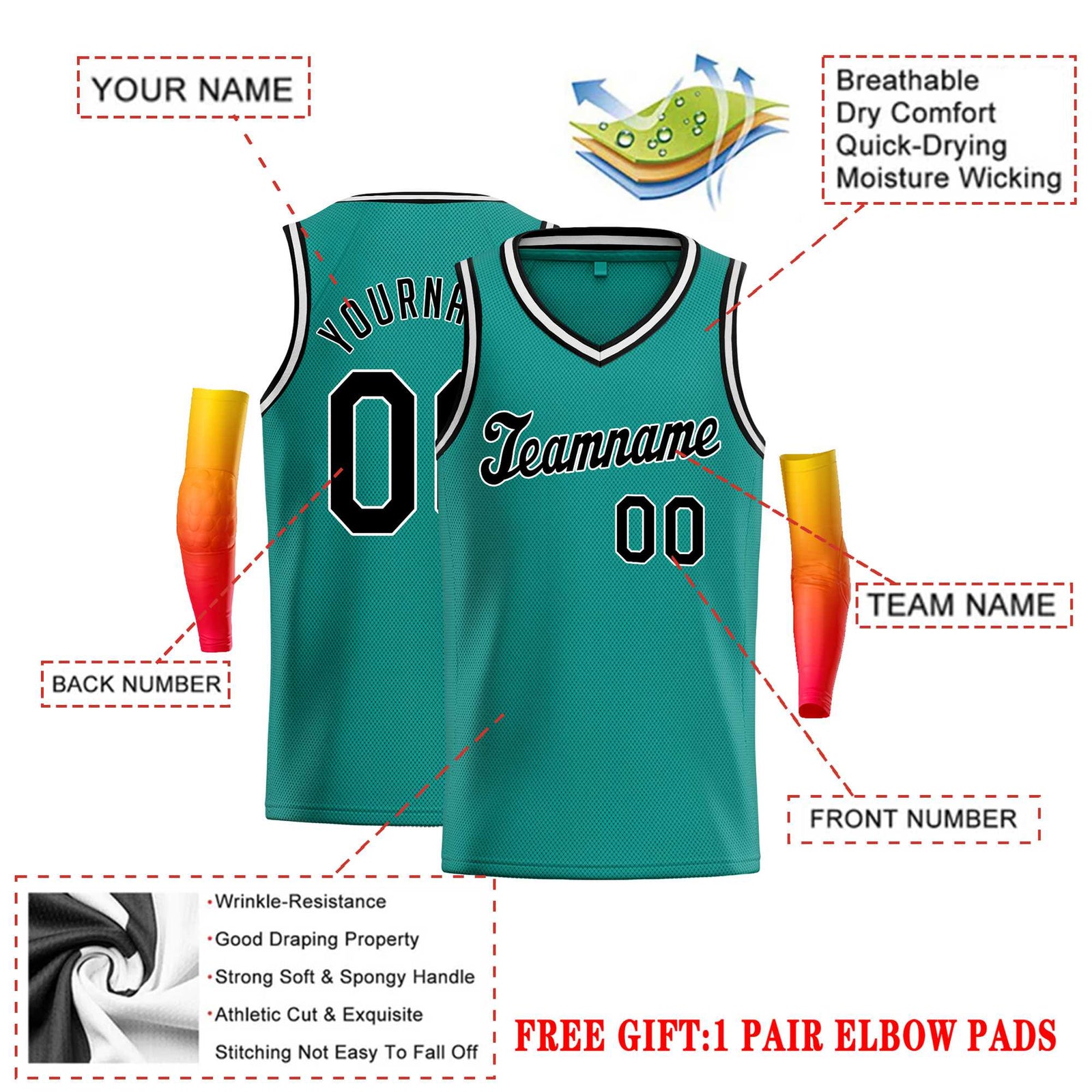 Custom Teal Black-White Classic Tops Basketball Jersey