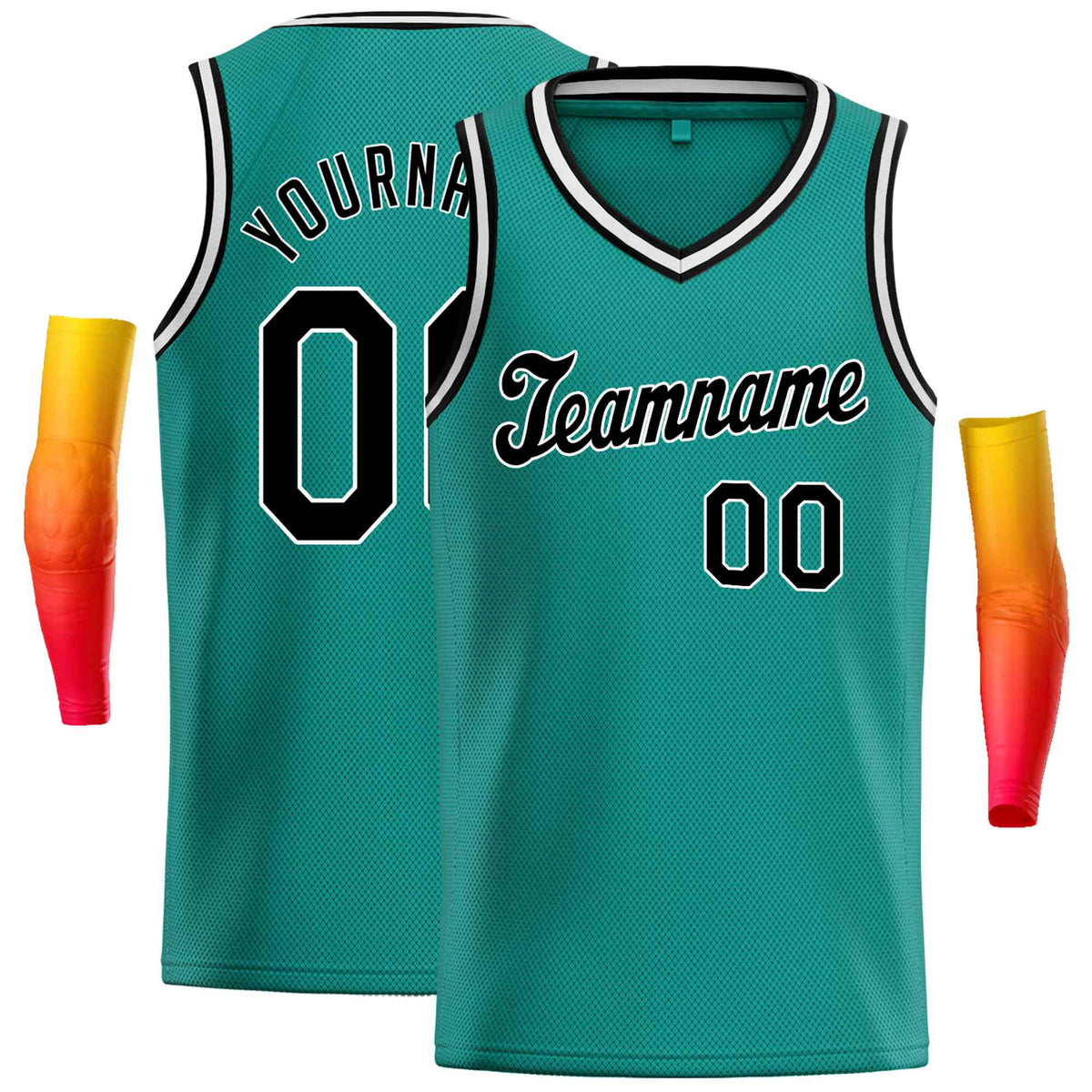 Custom Teal Black-White Classic Tops Basketball Jersey