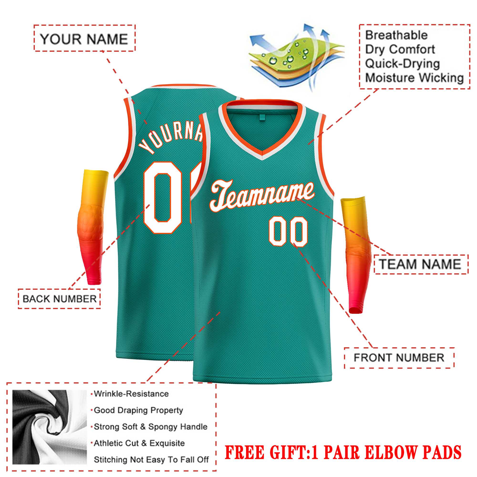 Custom Teal White-Orange Classic Tops Basketball Jersey