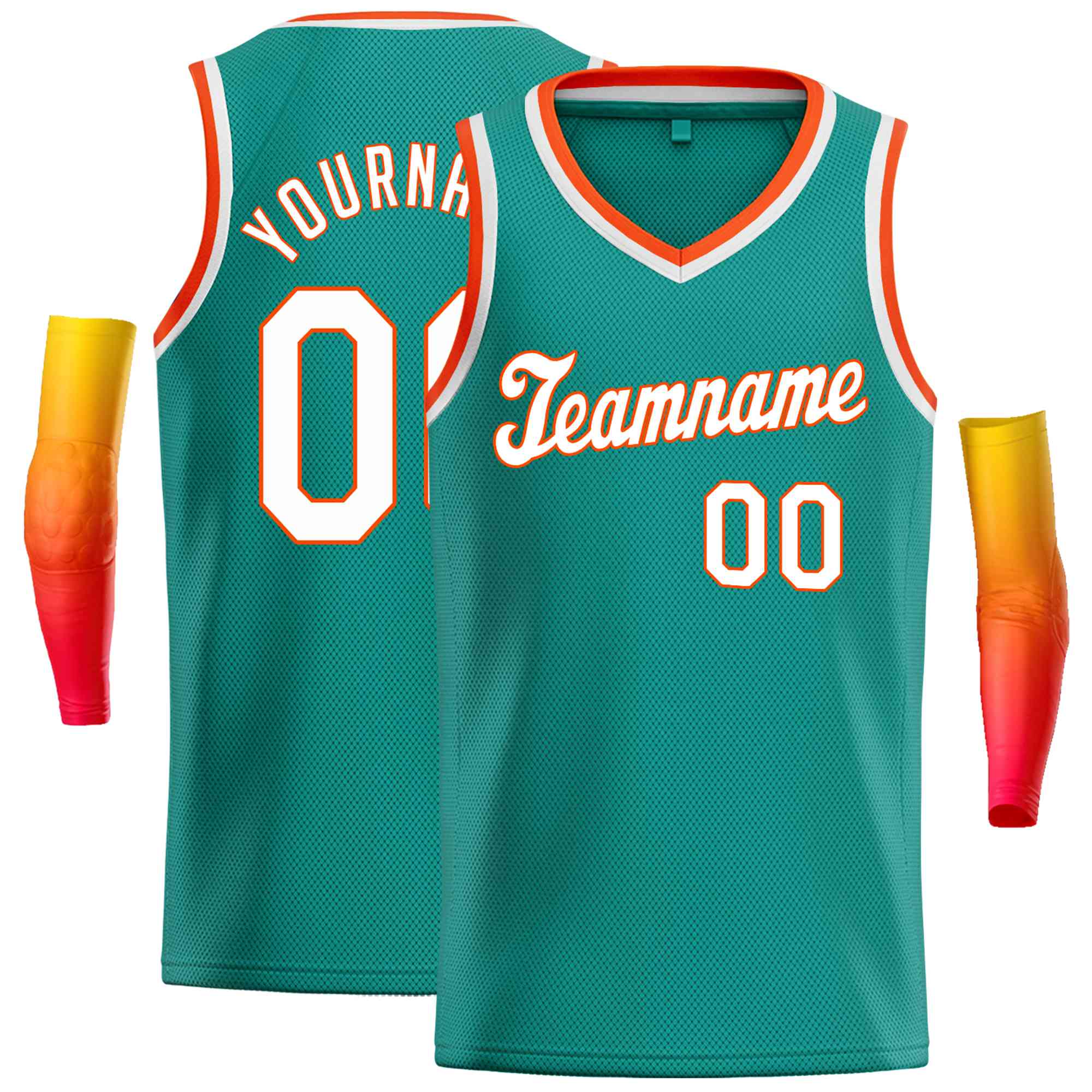 Custom Teal White-Orange Classic Tops Basketball Jersey