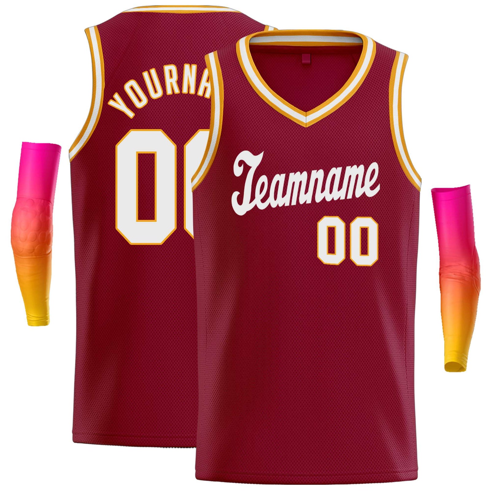 Custom Maroon White-Yellow Classic Tops Basketball Jersey