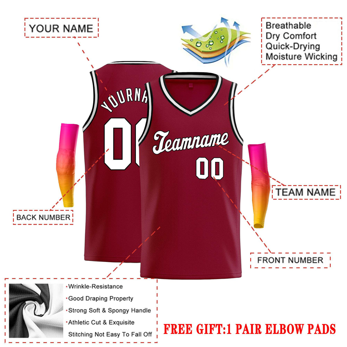 Custom Maroon White-Black Classic Tops Basketball Jersey