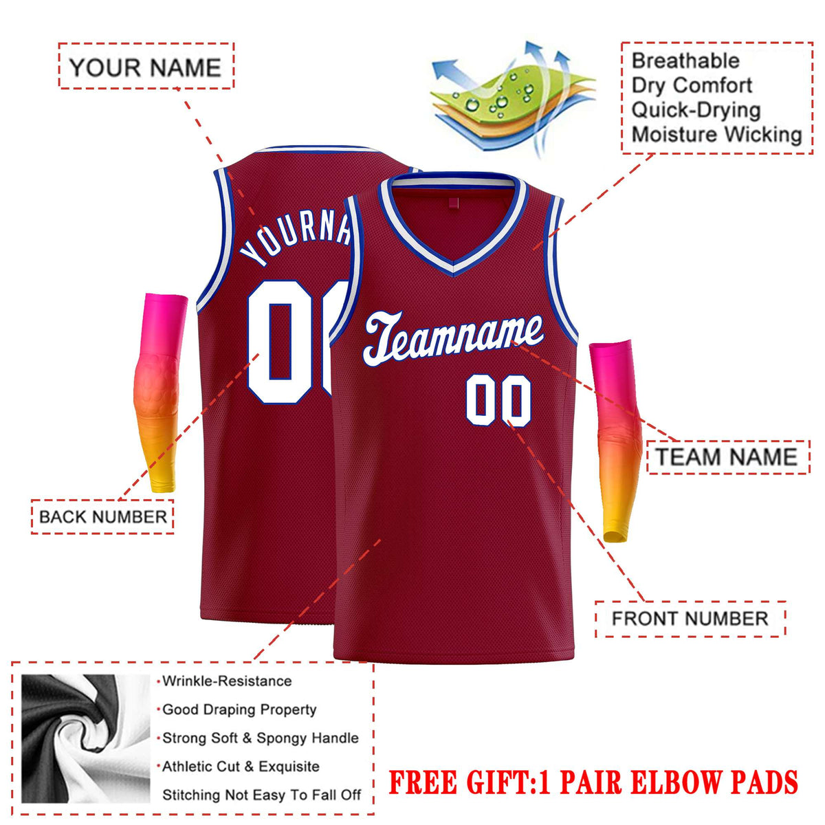 Custom Maroon White-Blue Classic Tops Basketball Jersey