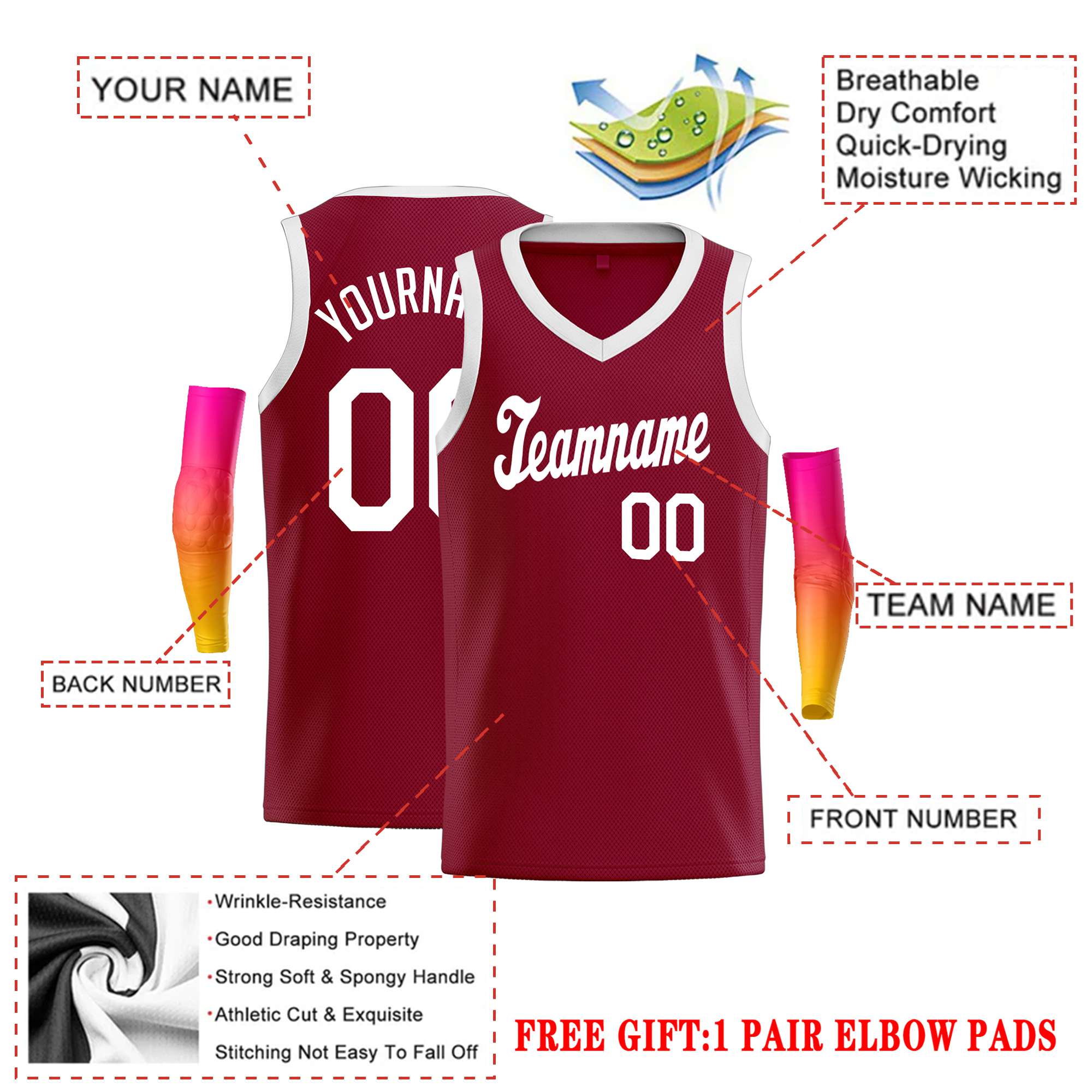 Custom Maroon White Classic Tops Basketball Jersey