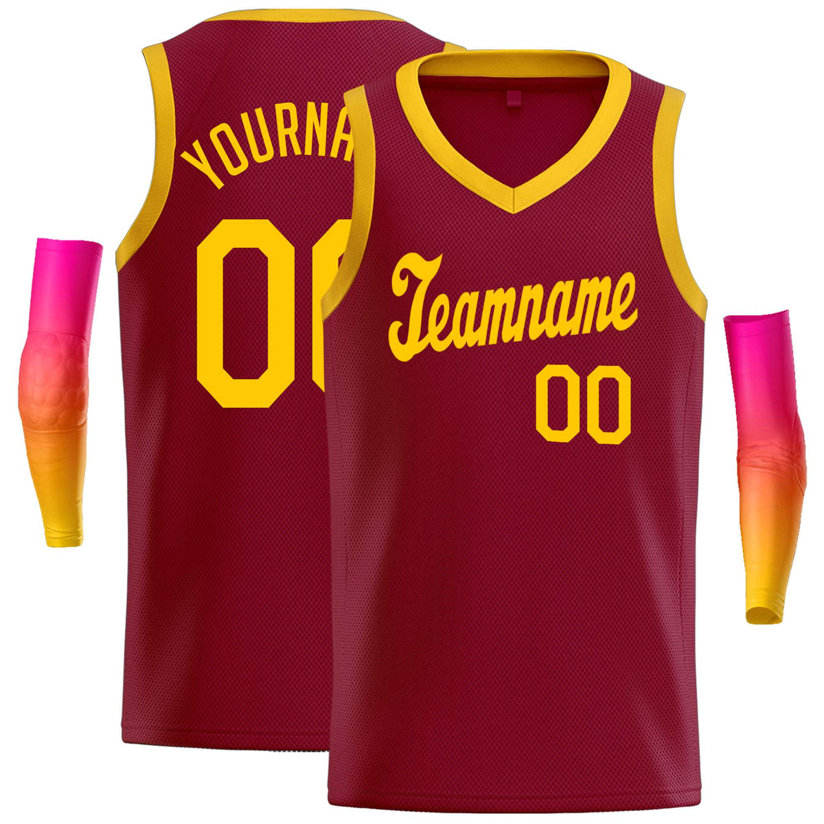 Custom Maroon Yellow Classic Tops Basketball Jersey