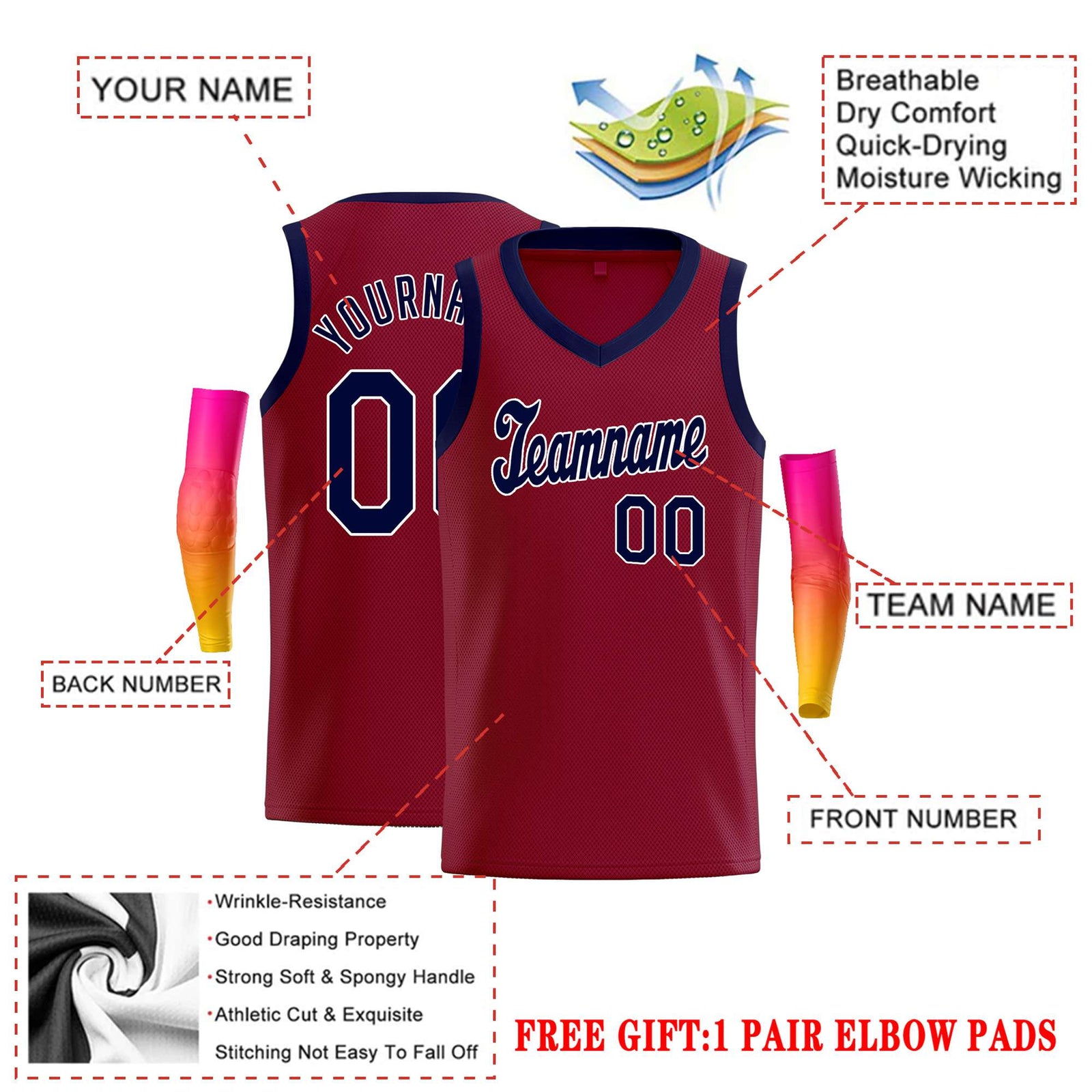 Custom Maroon Navy-White Classic Tops Basketball Jersey