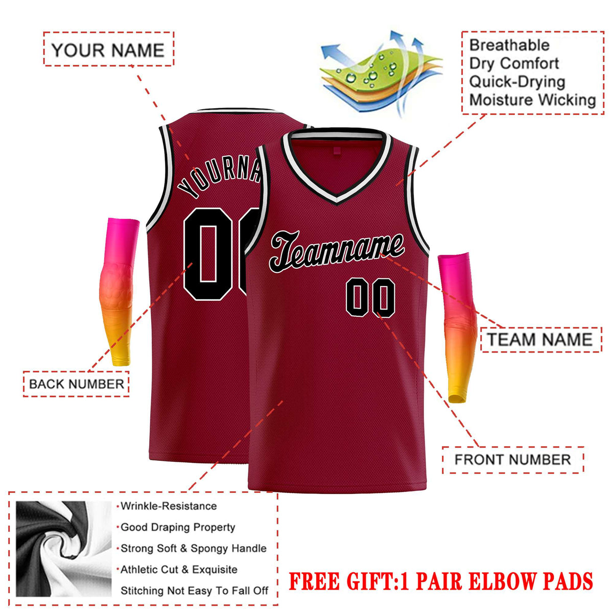 Custom Maroon Black-White Classic Tops Basketball Jersey