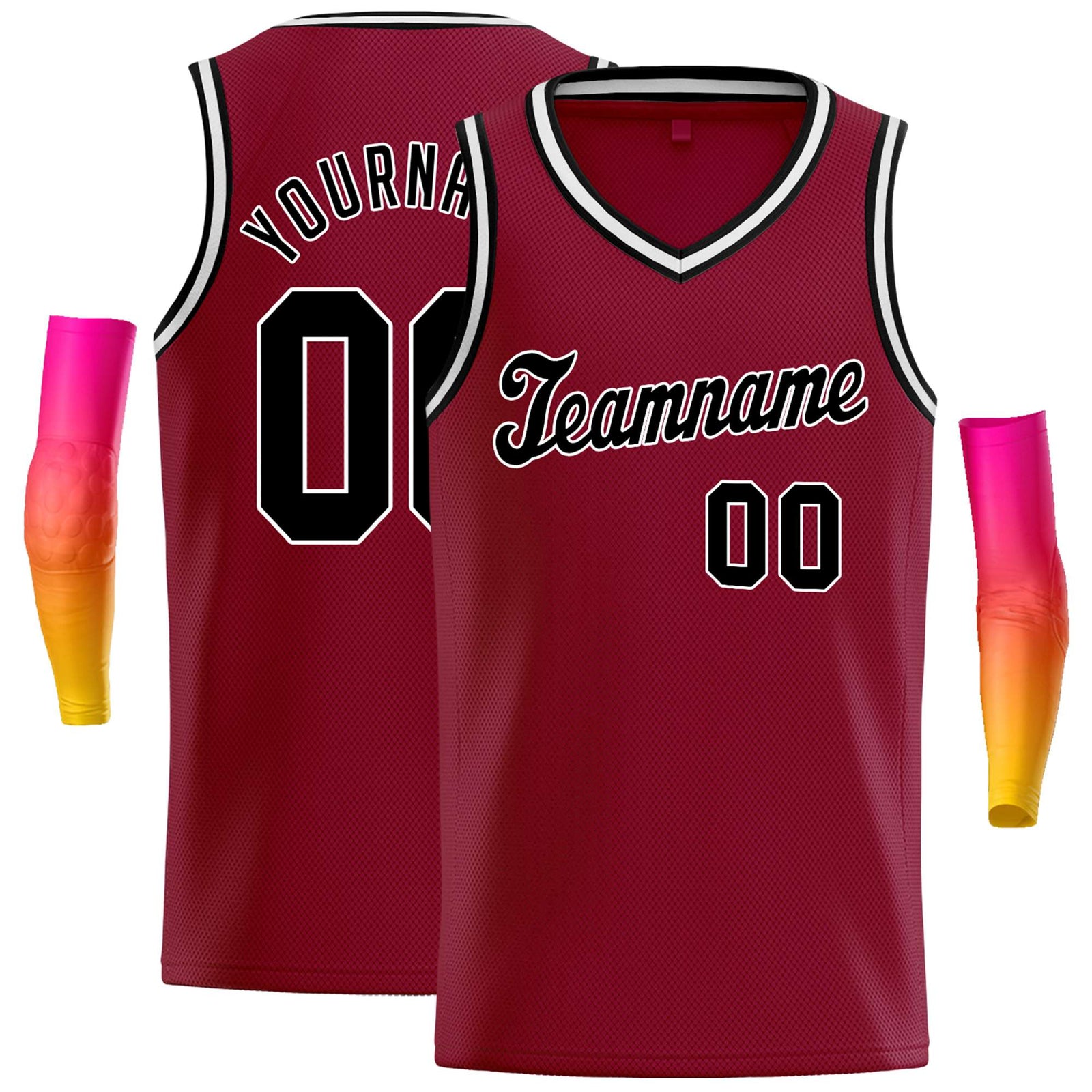 Custom Maroon Black-White Classic Tops Basketball Jersey