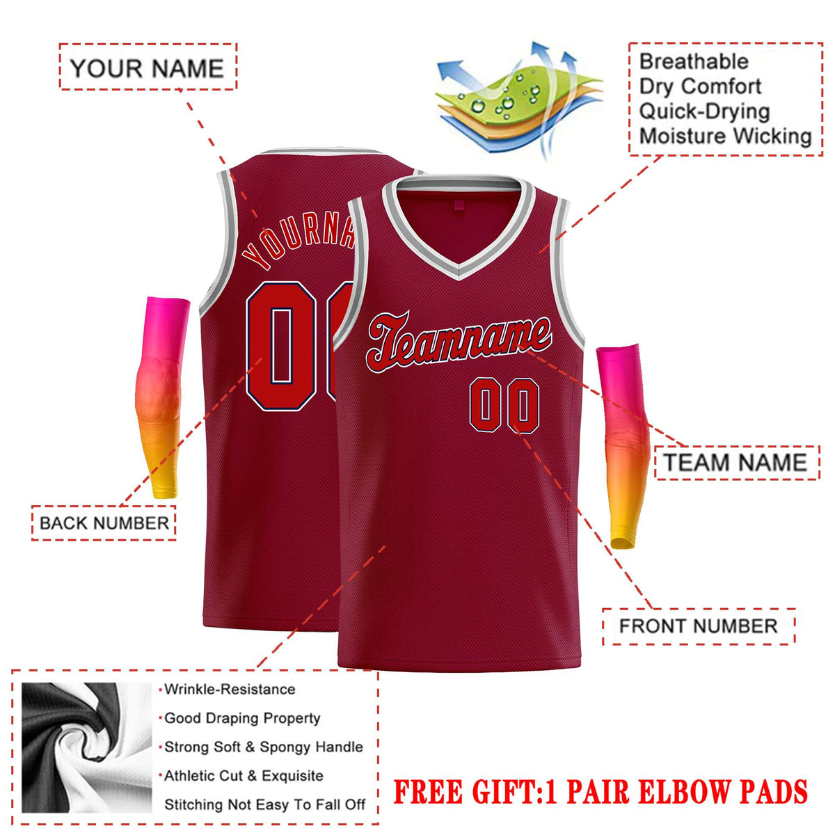 Custom Maroon Red-White Classic Tops Basketball Jersey