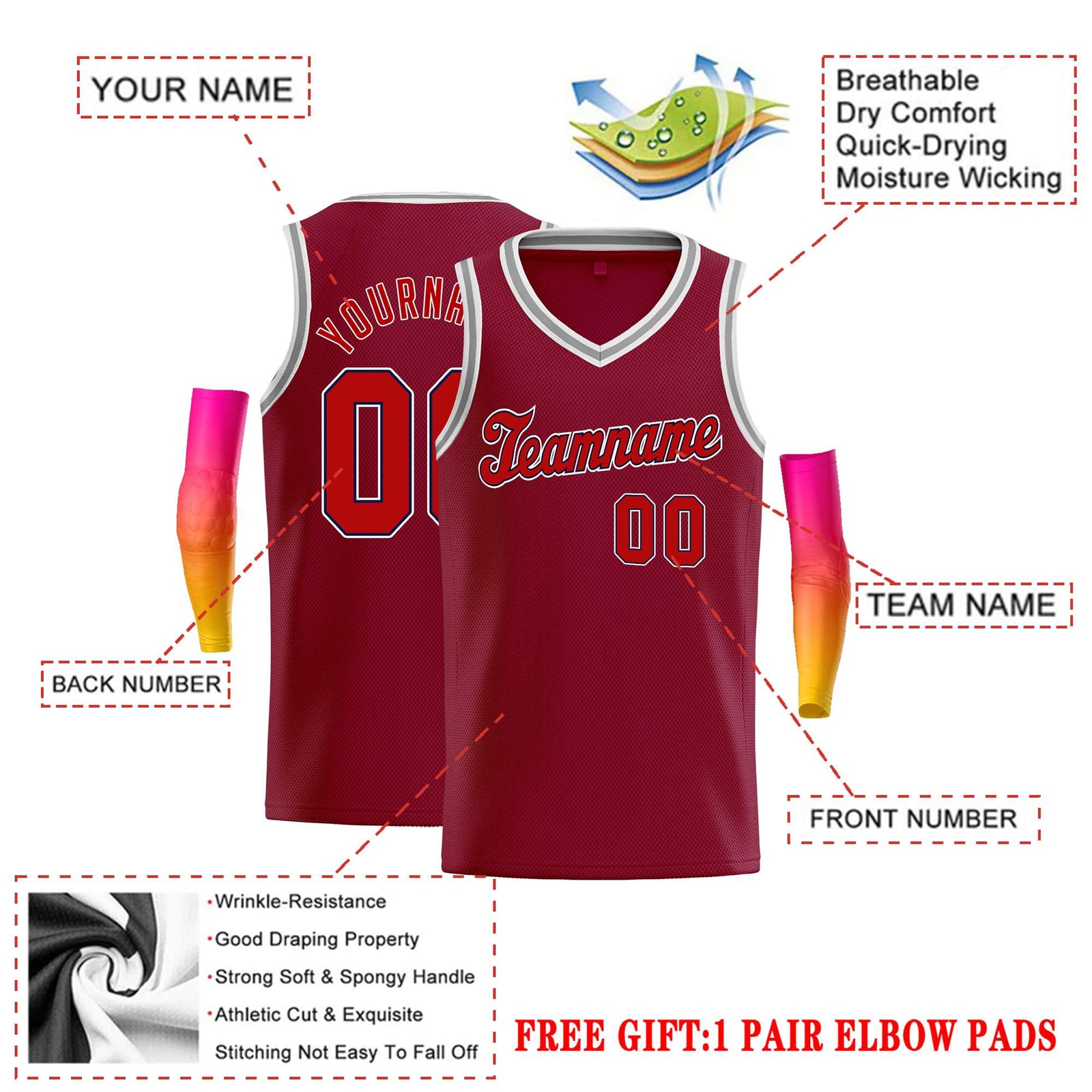Custom Maroon Red-White Classic Tops Basketball Jersey