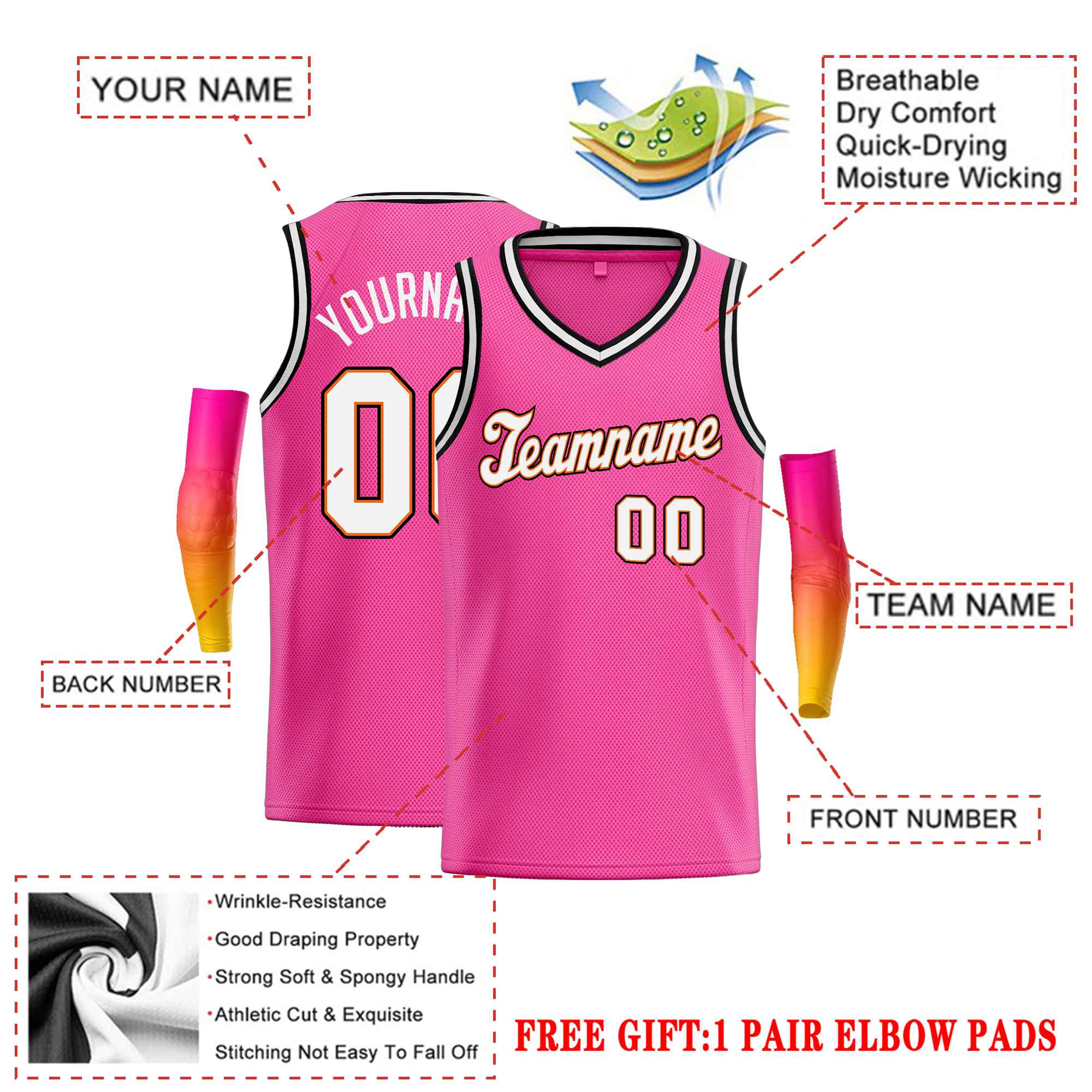 Custom Pink White-Black Classic Tops Basketball Jersey