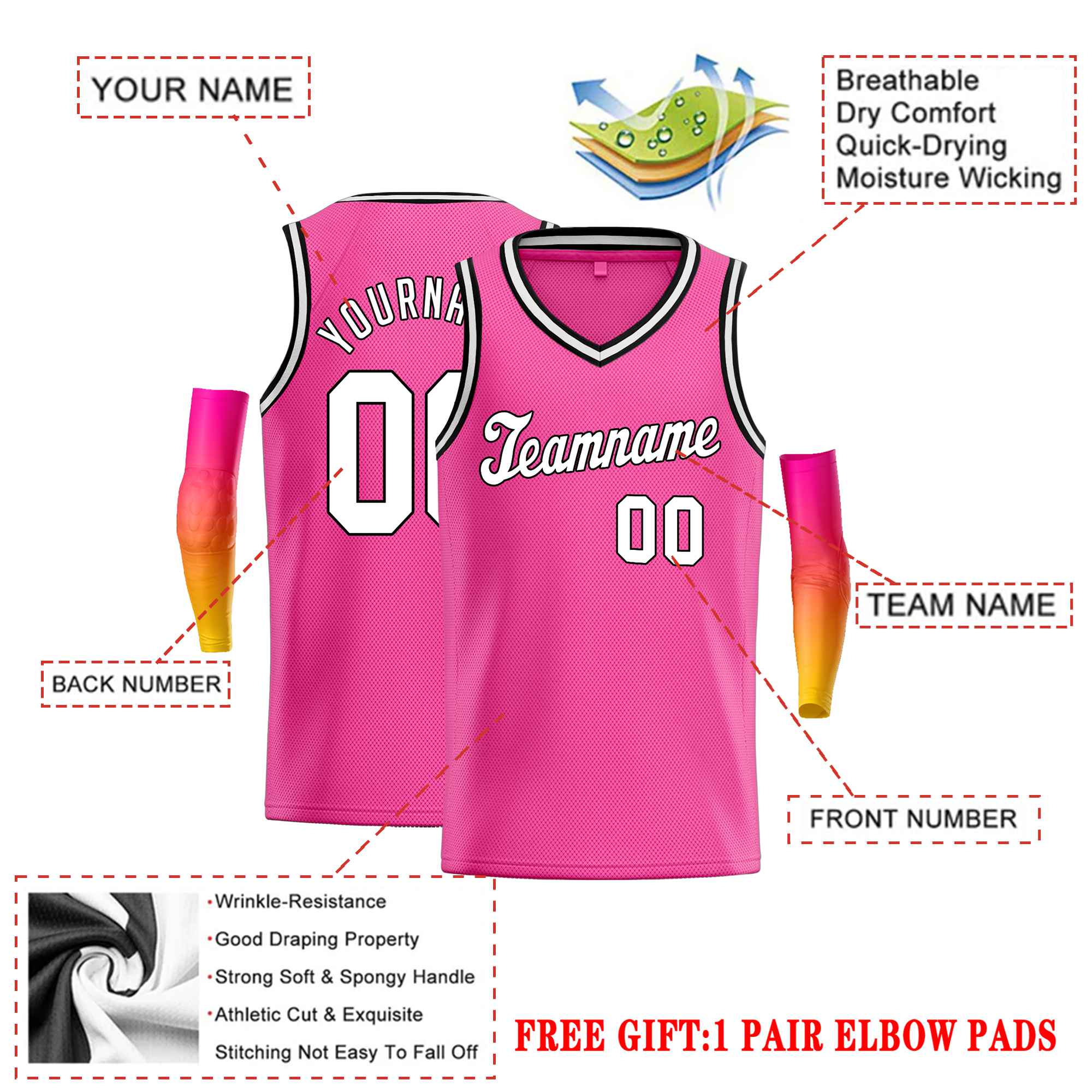 Custom Pink White-Black Classic Tops Basketball Jersey