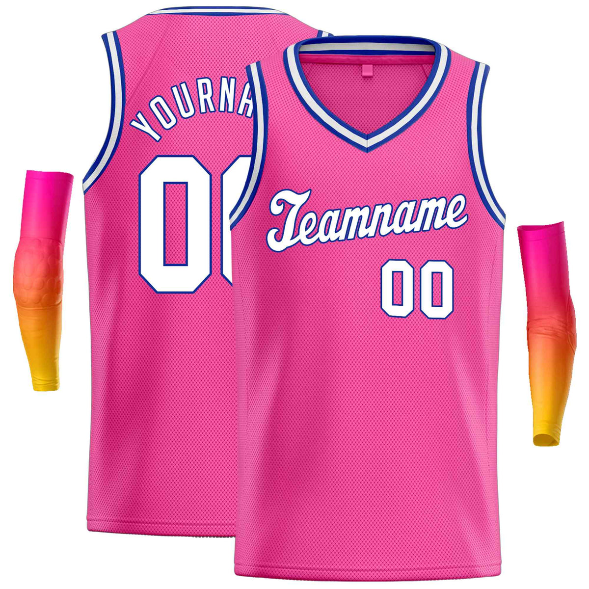 Custom Pink White-Blue Classic Tops Basketball Jersey