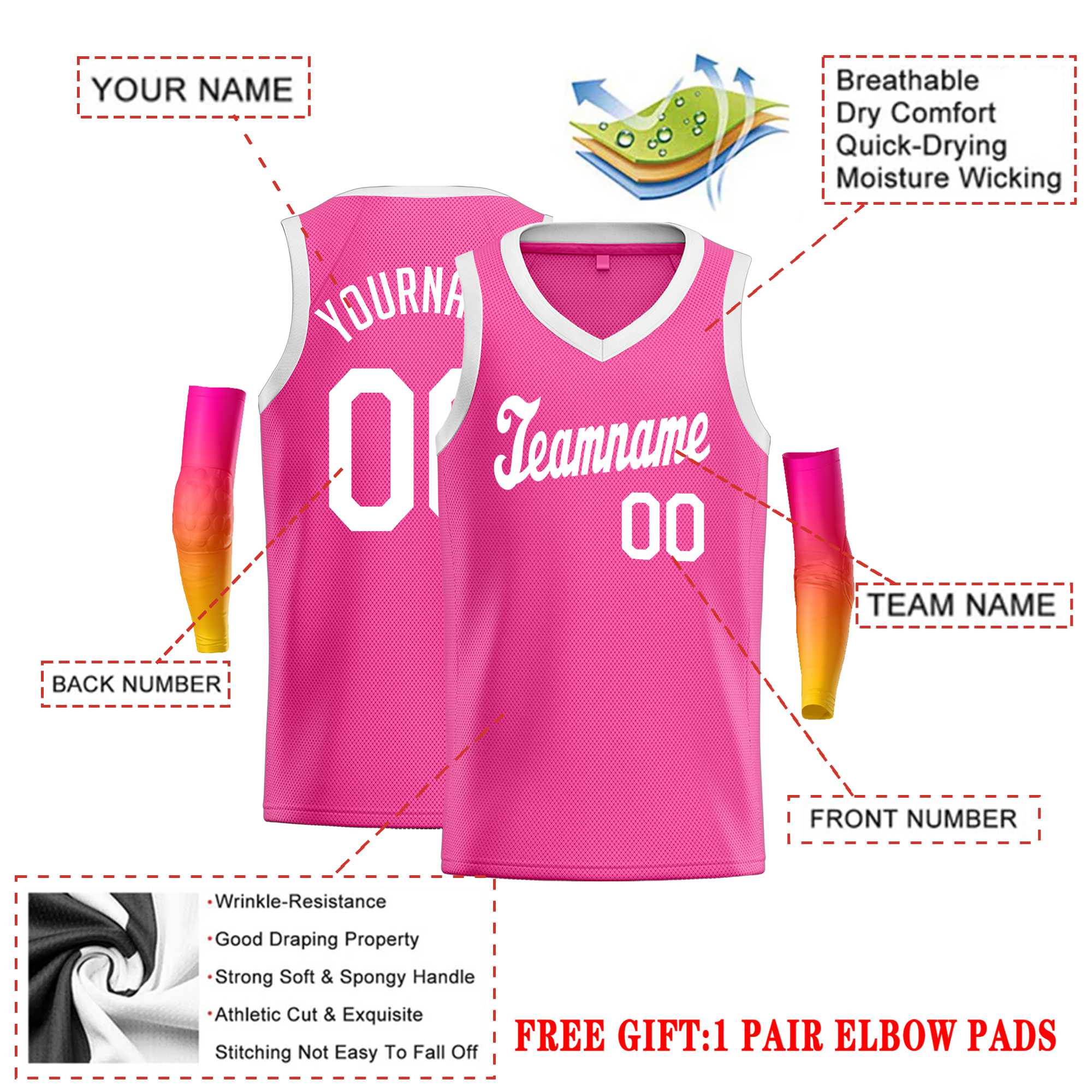 Custom Pink White Classic Tops Basketball Jersey