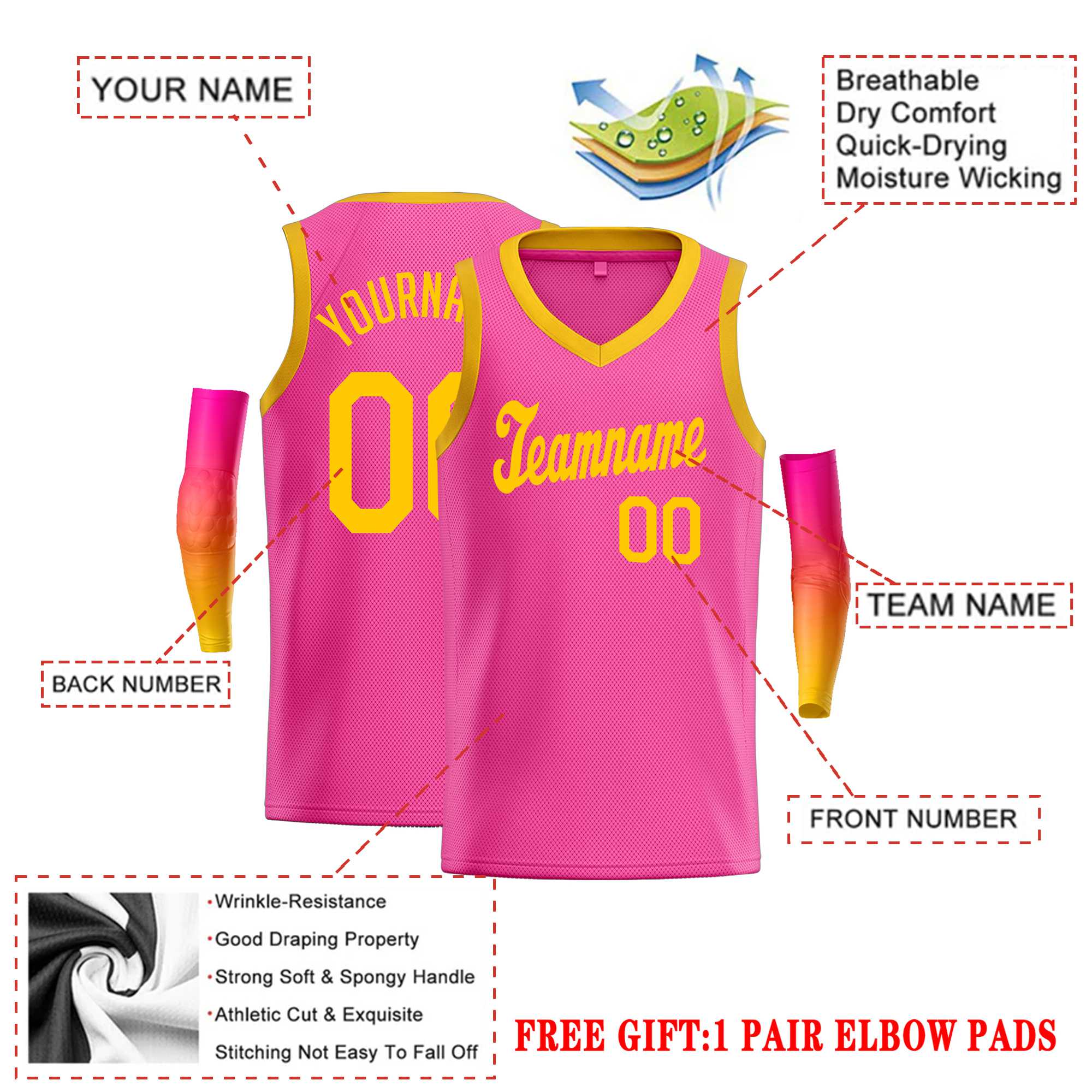 Custom Pink Yellow Classic Tops Basketball Jersey