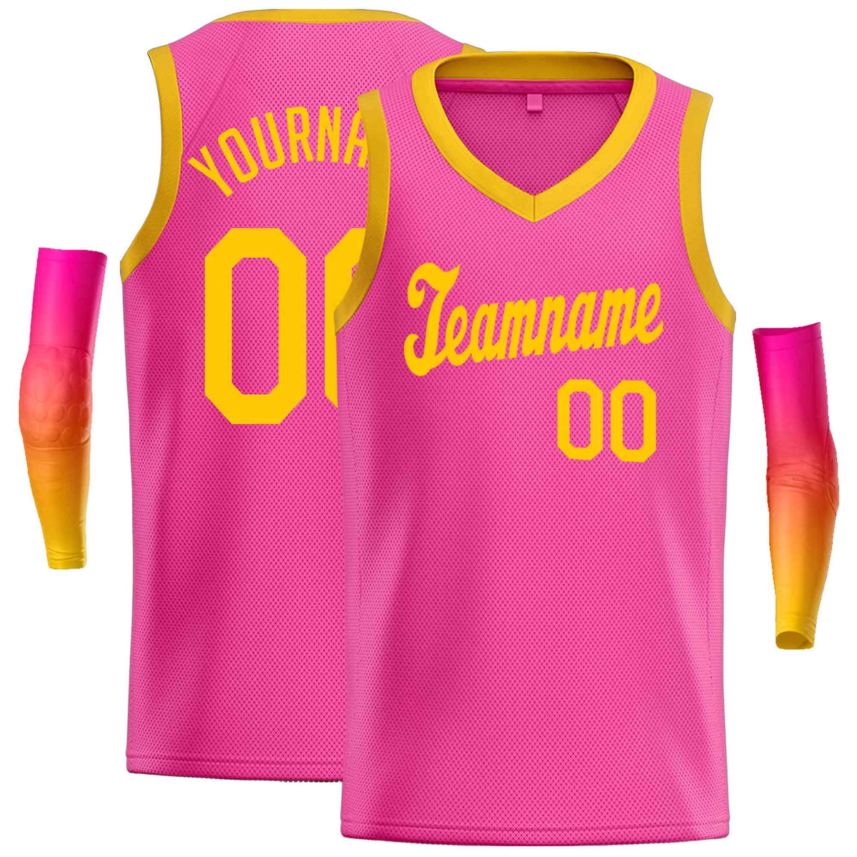 Custom Pink Yellow Classic Tops Basketball Jersey