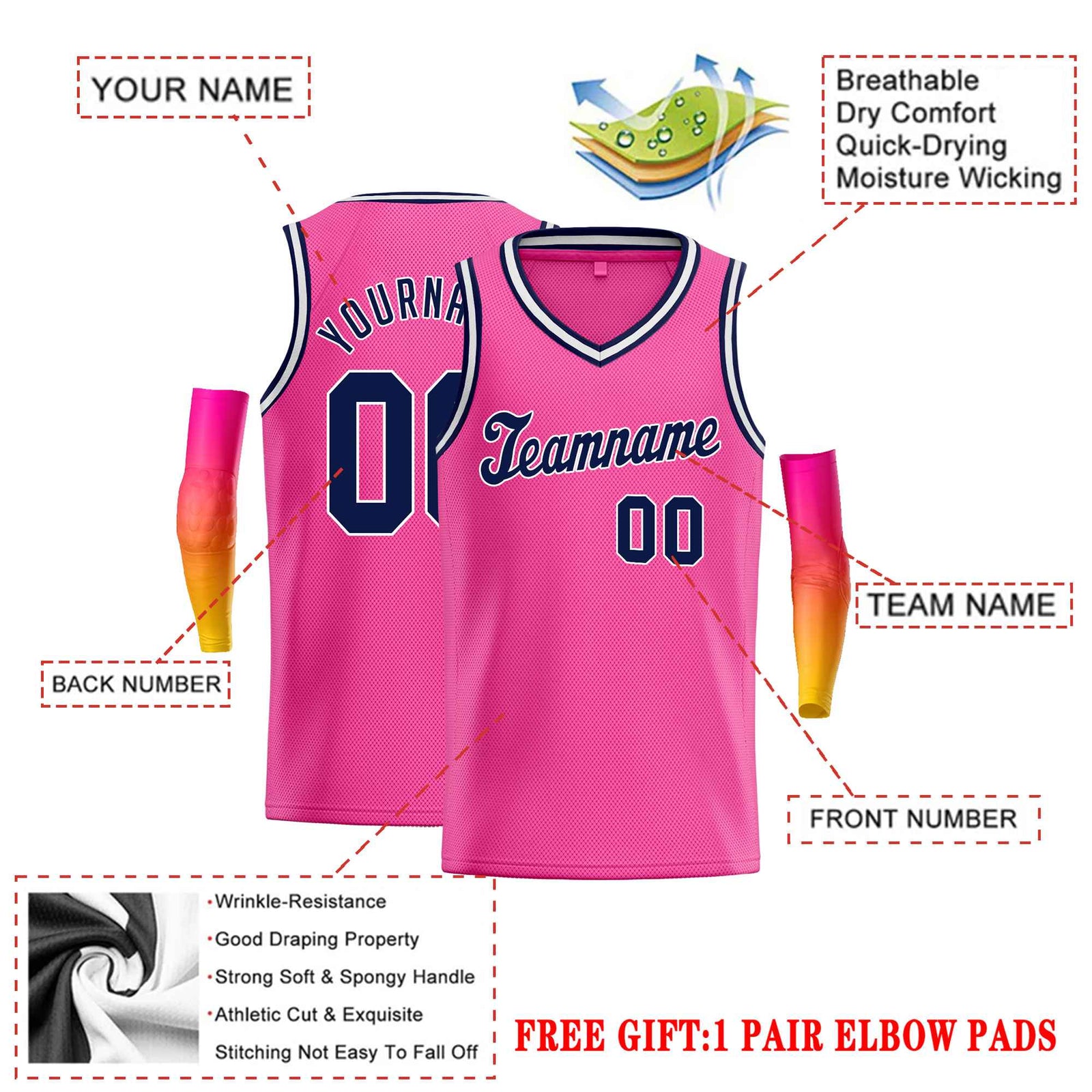 Custom Pink Navy-White Classic Tops Basketball Jersey