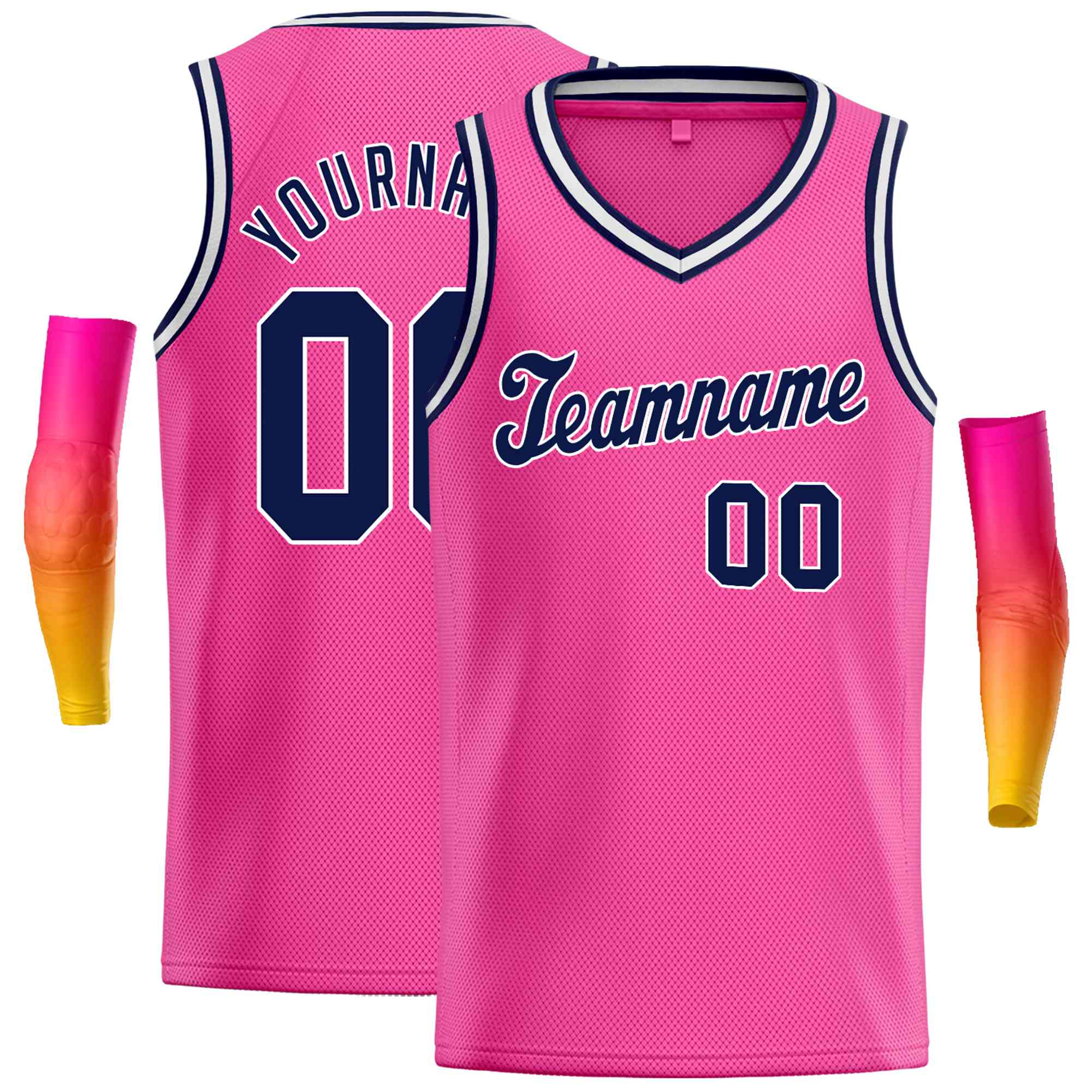 Custom Pink Navy-White Classic Tops Basketball Jersey