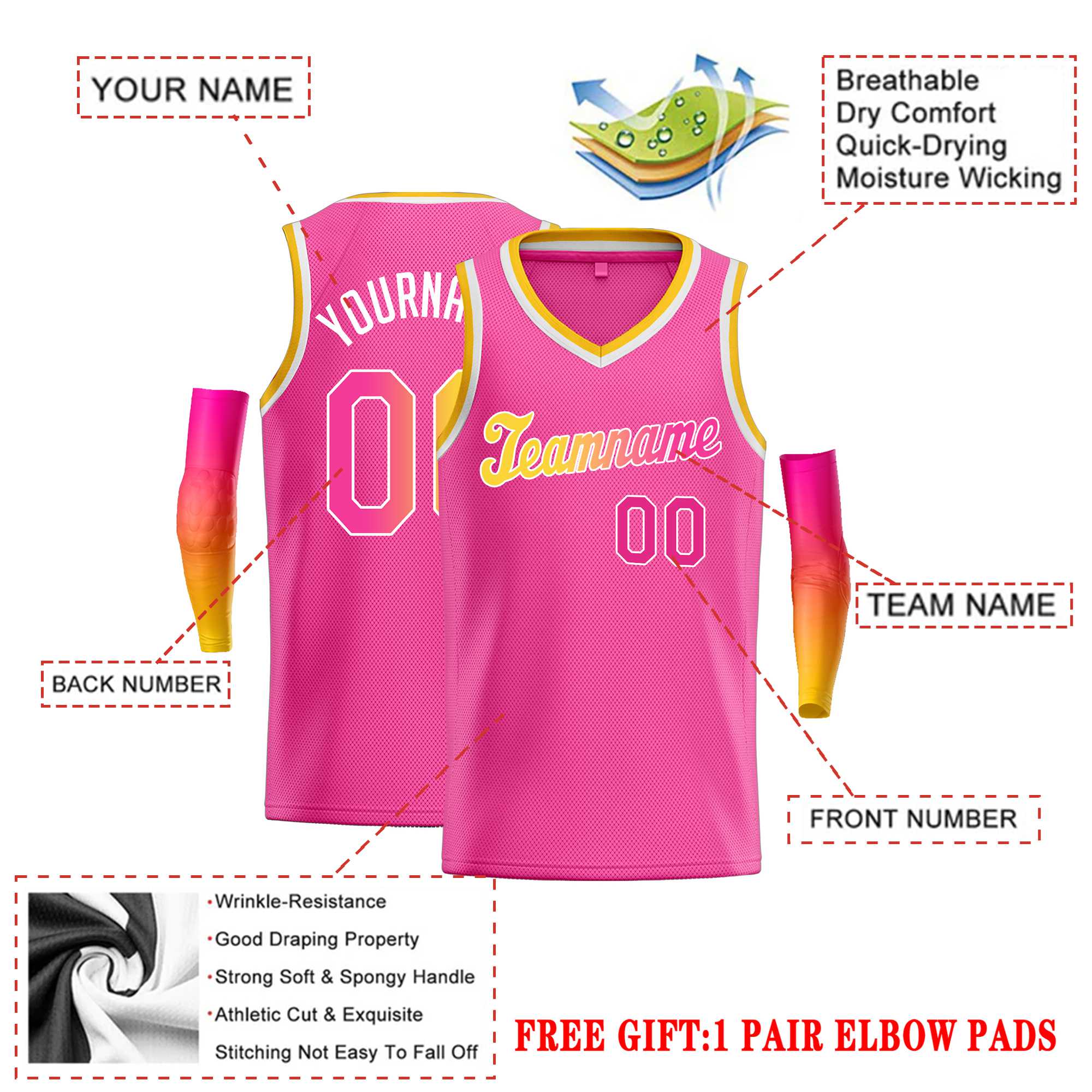 Custom Pink Pink-White Classic Tops Basketball Jersey