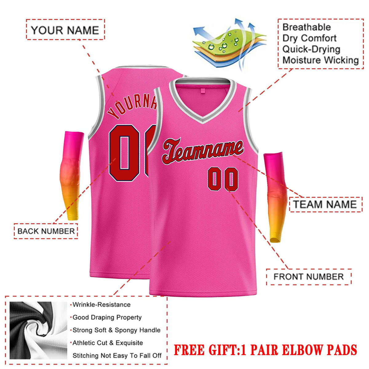 Custom Pink Red-White Classic Tops Basketball Jersey