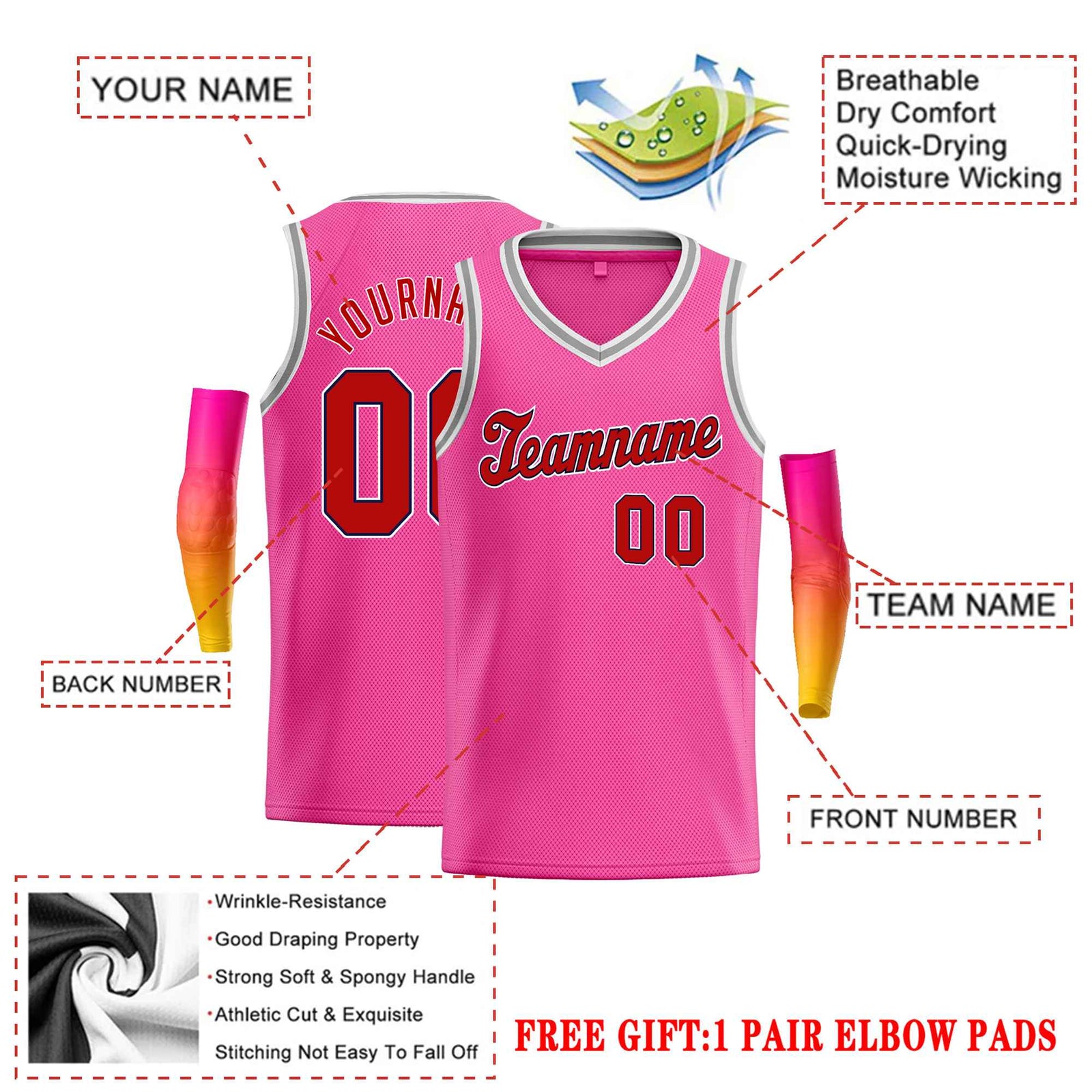 Custom Pink Red-White Classic Tops Basketball Jersey