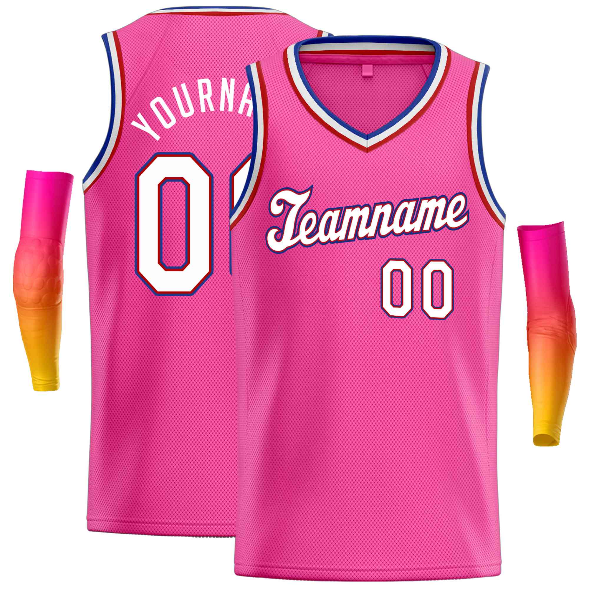 Custom Pink White-Blue Classic Tops Basketball Jersey