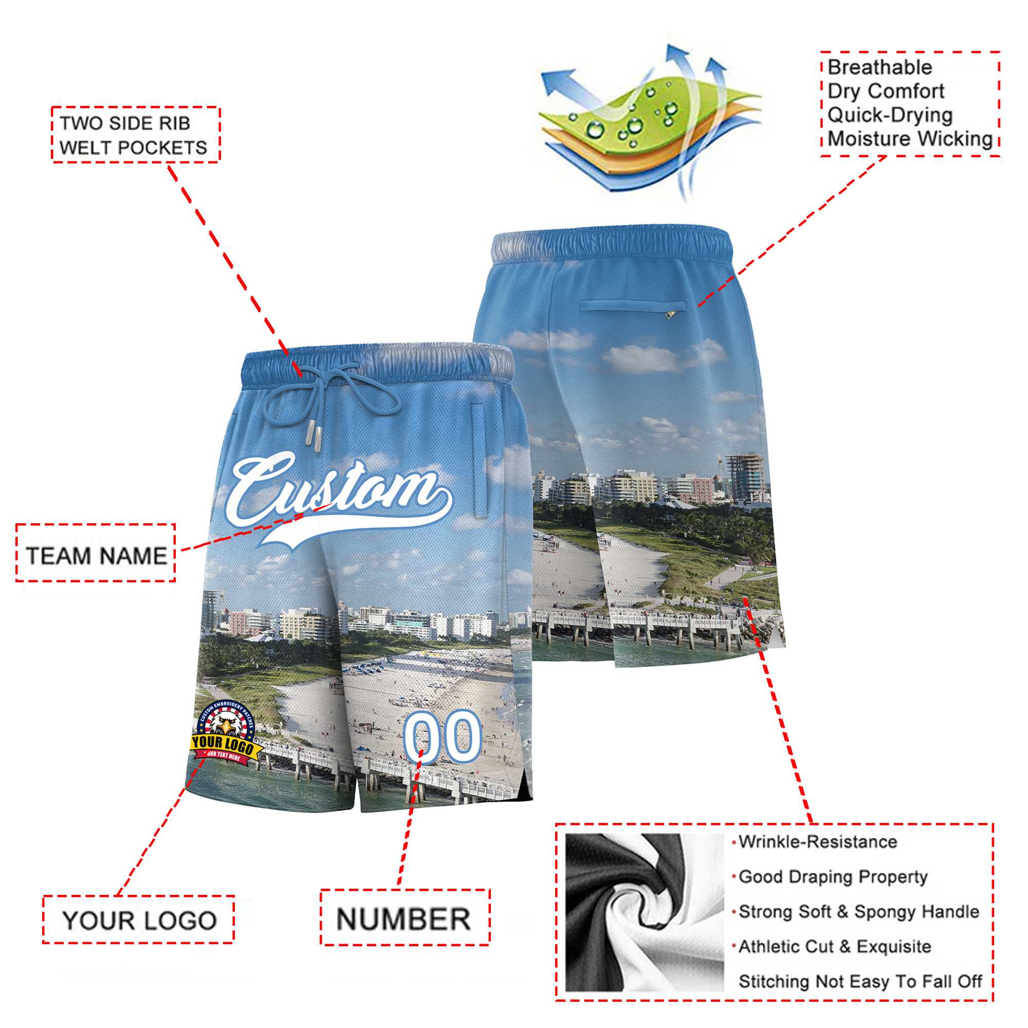 Custom Personalized Miami City Landscape Basketball Shorts