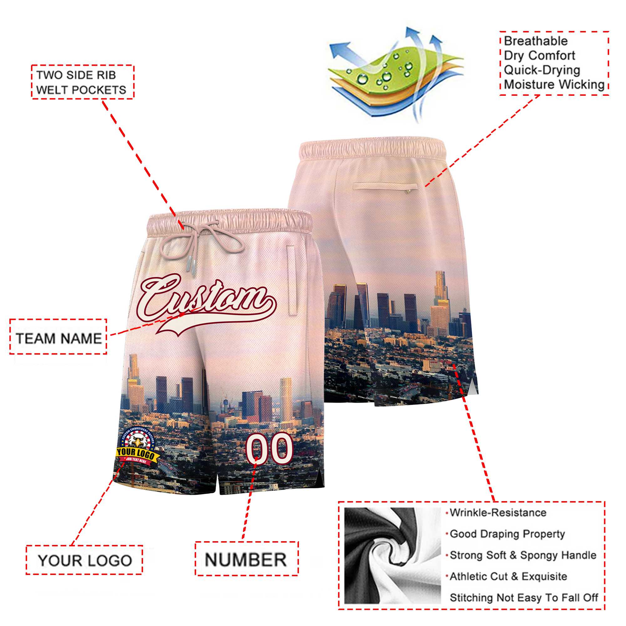 Custom Personalized Los Angeles City Landscape Basketball Shorts