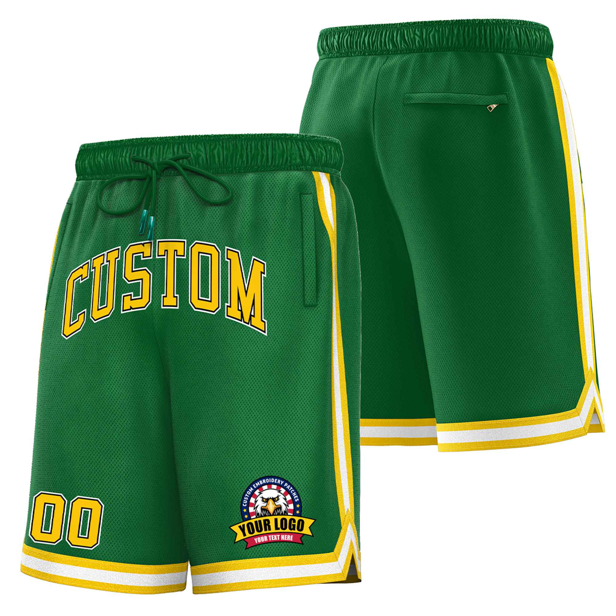 Custom Green Gold2-White Sport Basketball Shorts