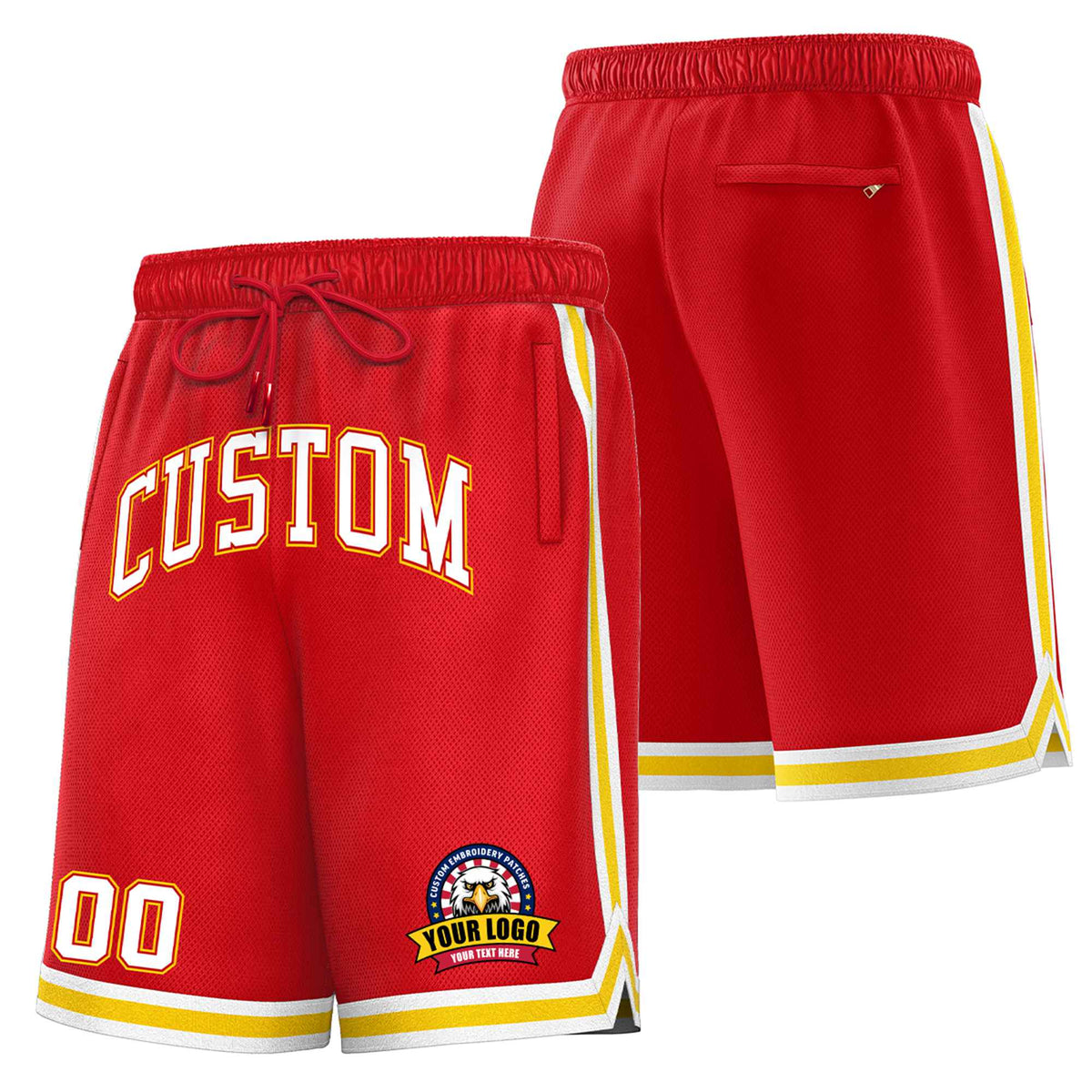 Custom Red Gold2-White Sport Basketball Shorts