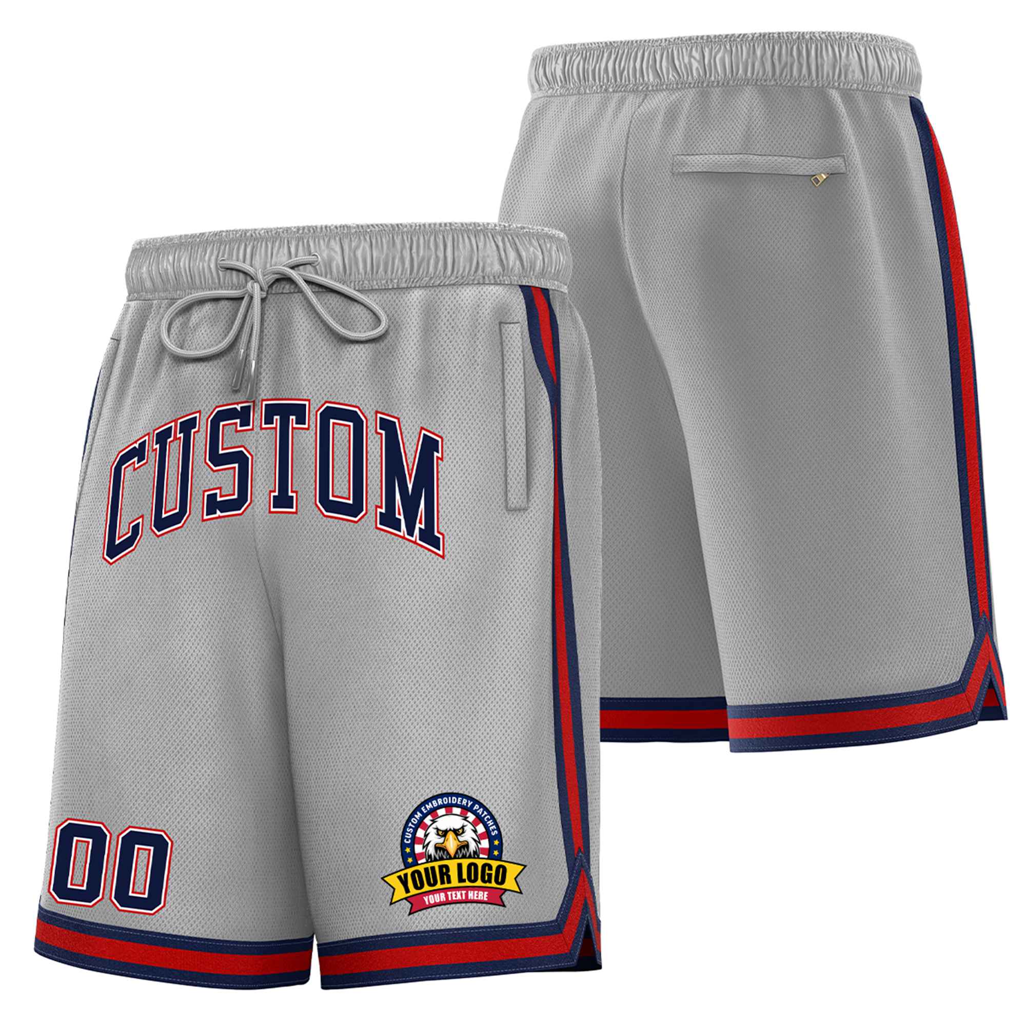 Custom Gray Red-Navy Sport Basketball Shorts