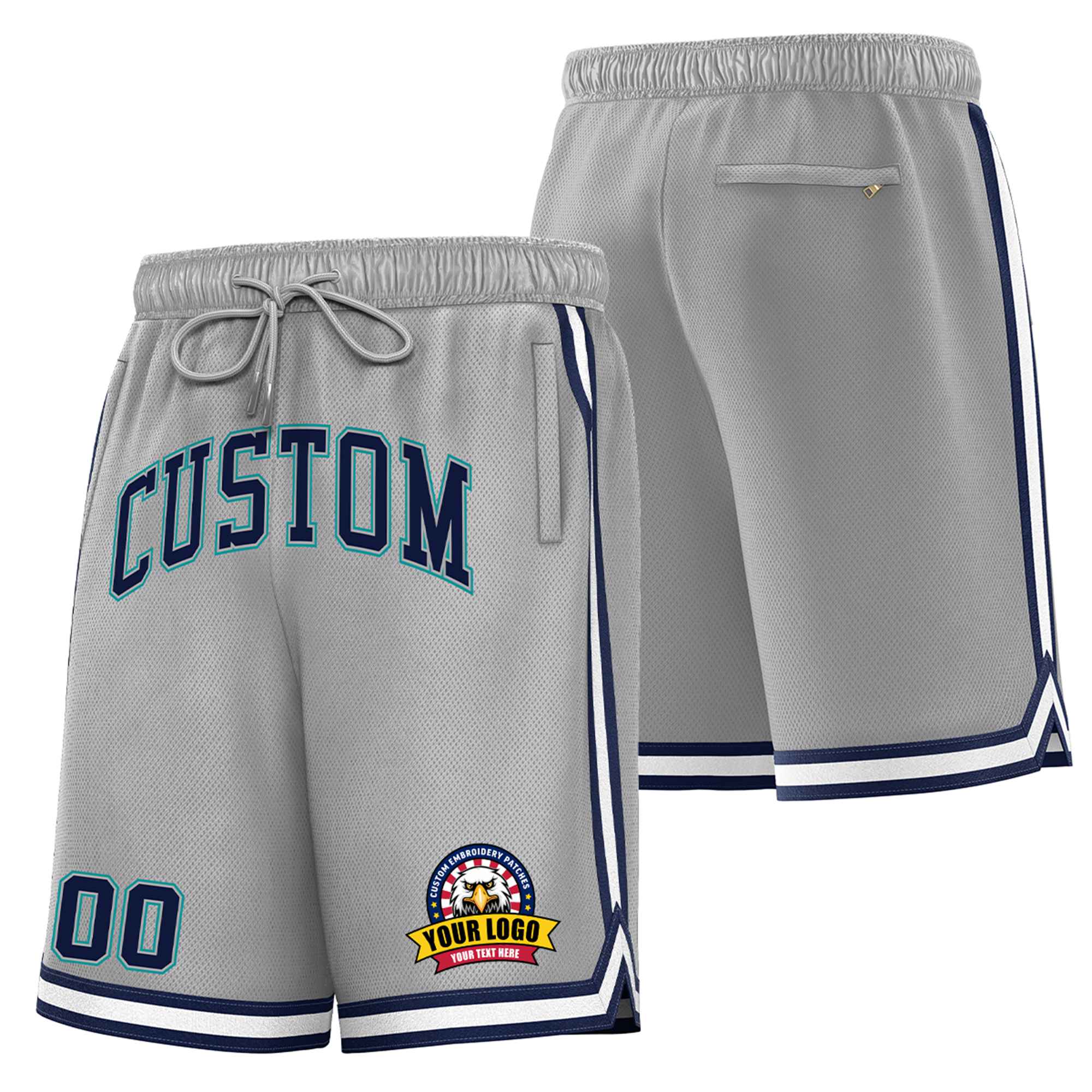 Custom Gray Navy-White Sport Basketball Shorts