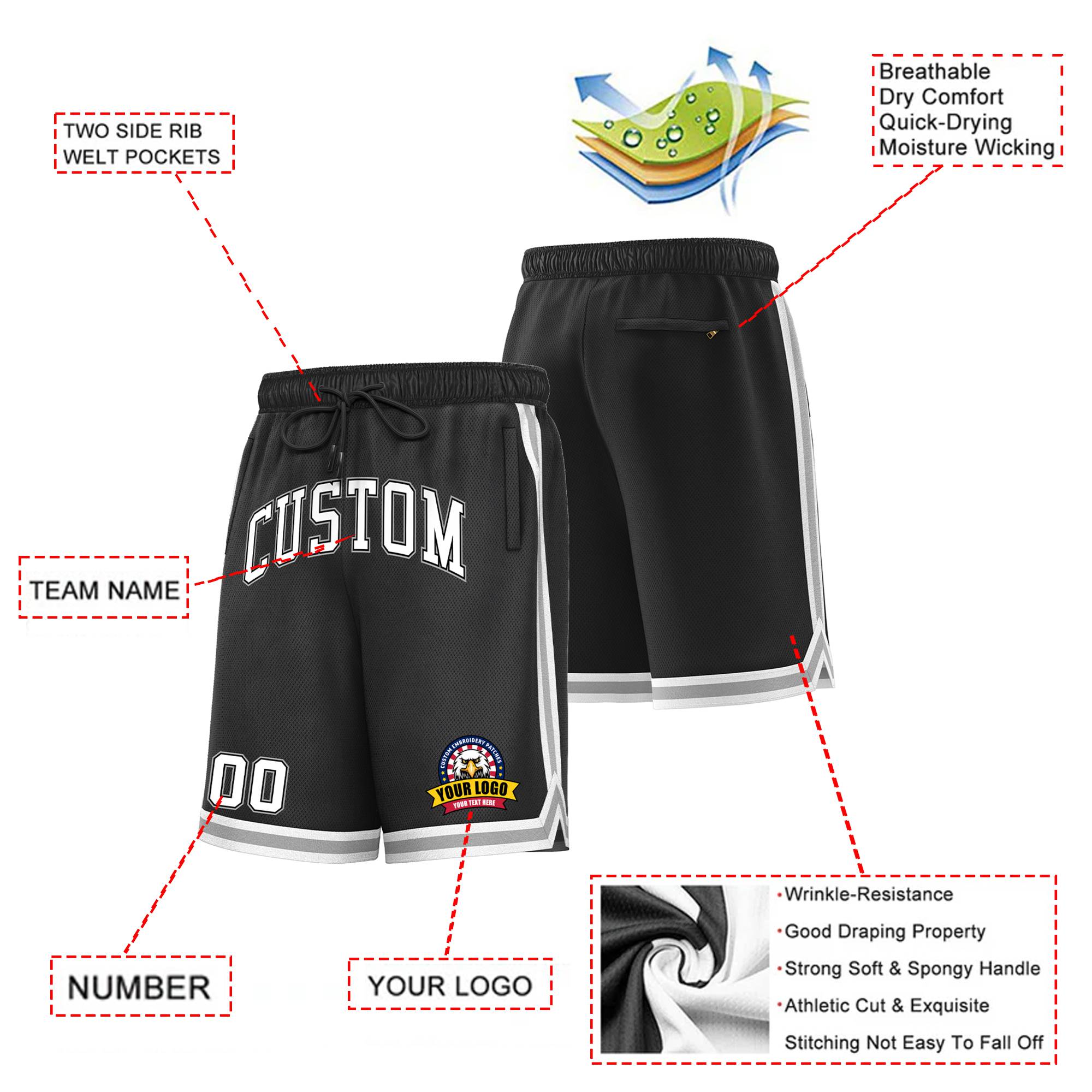 Custom Black Gray-White Sport Basketball Shorts