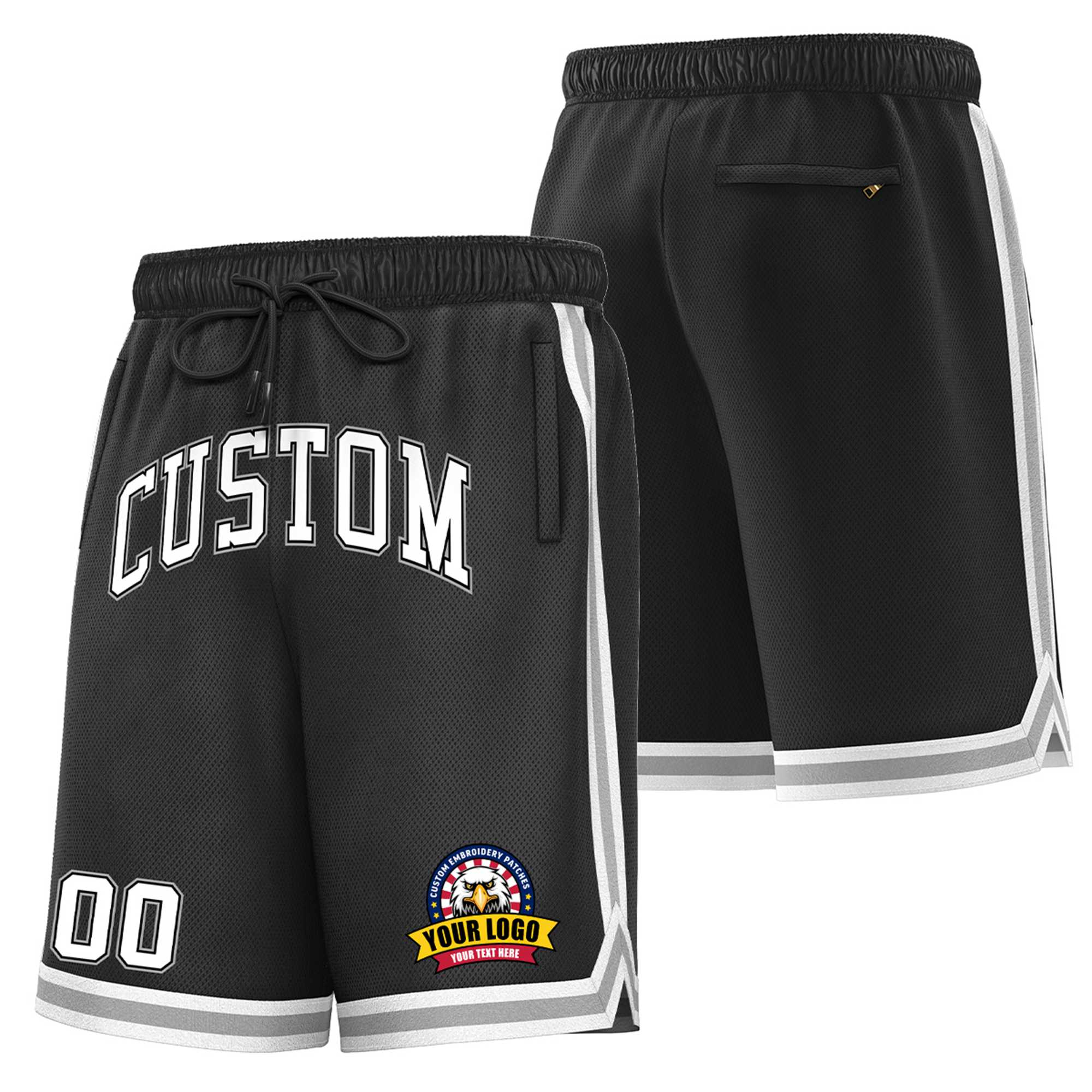 Custom Black Gray-White Sport Basketball Shorts