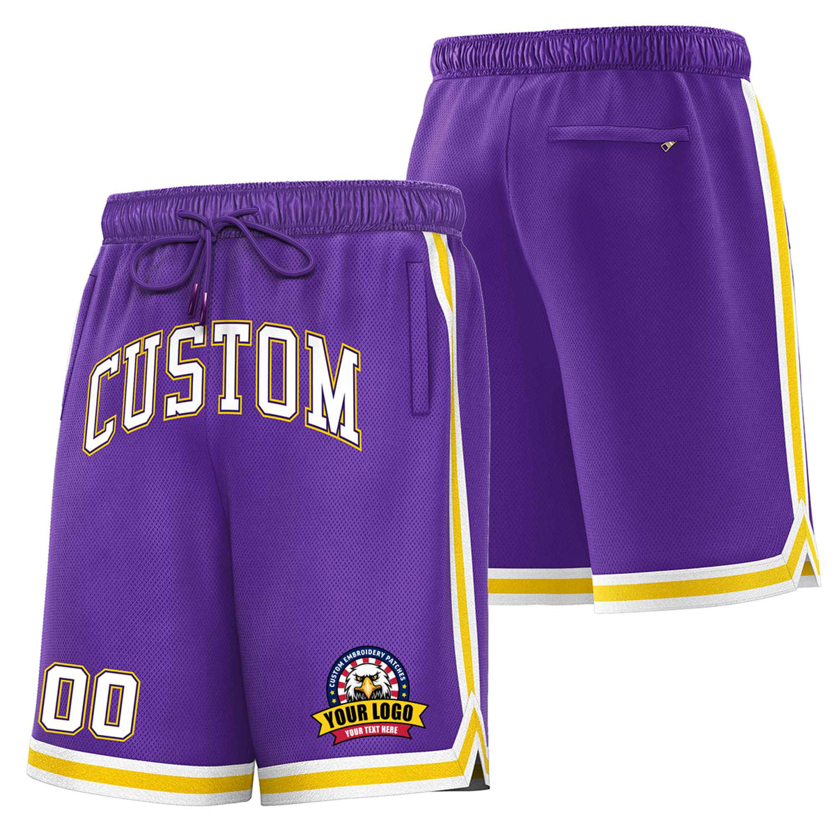 Custom Purple Gold-2 White Sport Basketball Shorts